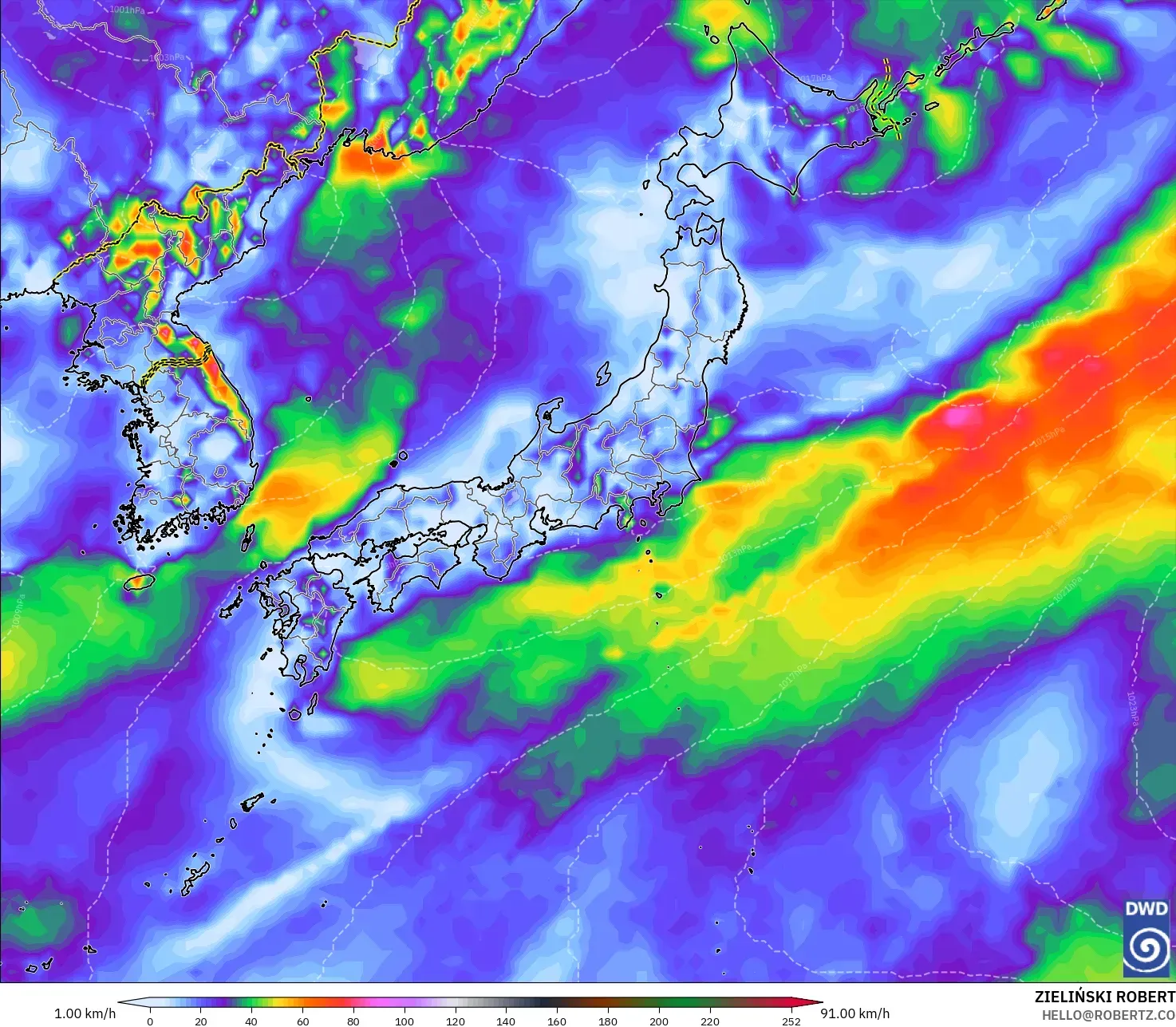 ICON modelo - Japón, Ráfagas de Viento Máximas