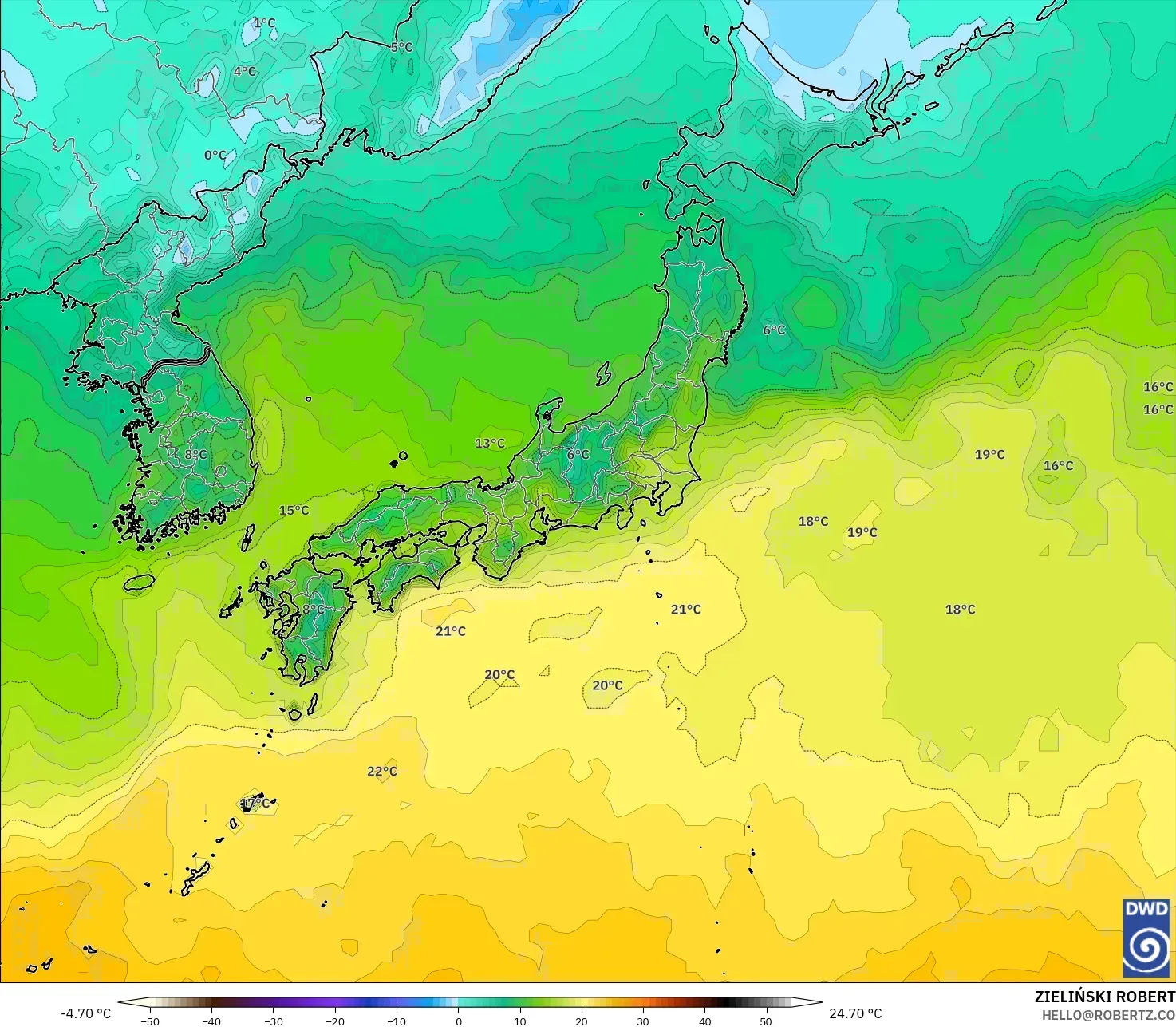 ICON modelo - Japón, Temperatura a 2 m