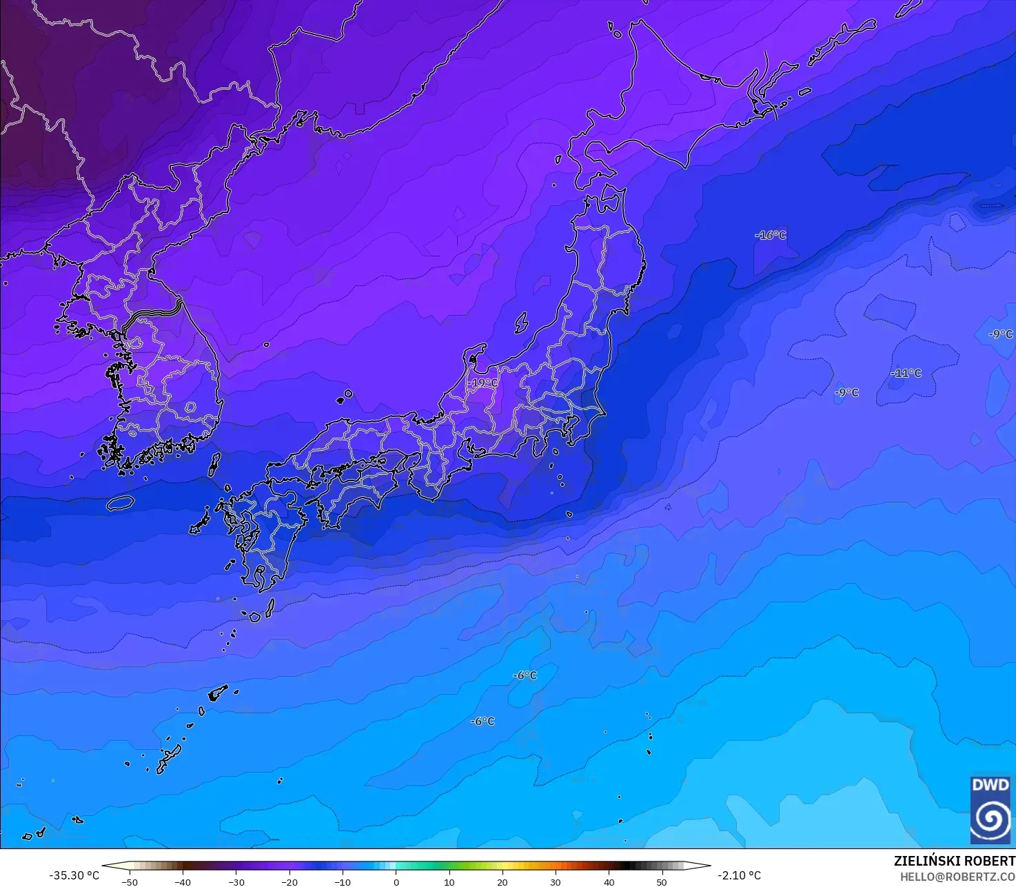 ICON modelo - Japón, Temperatura a 500 hPa