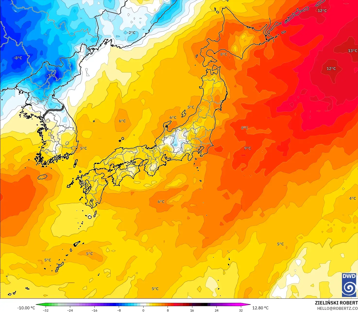 ICON modelo - Japón, Anomalía de temperatura a 850 hPa