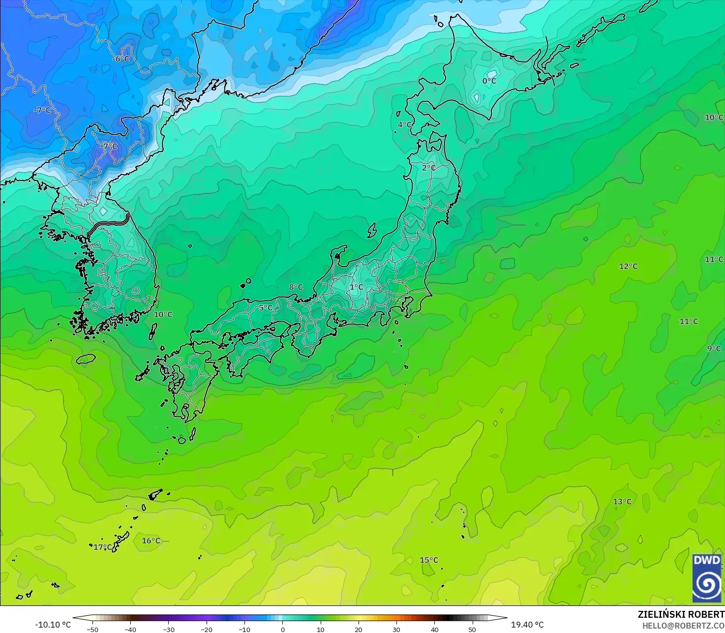 ICON modelo - Japón, Temperatura a 850 hPa