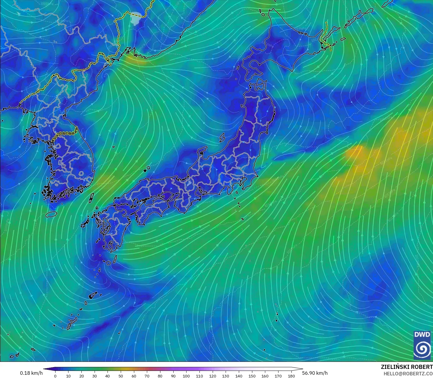 ICON modelo - Japón, Viento a 10 m