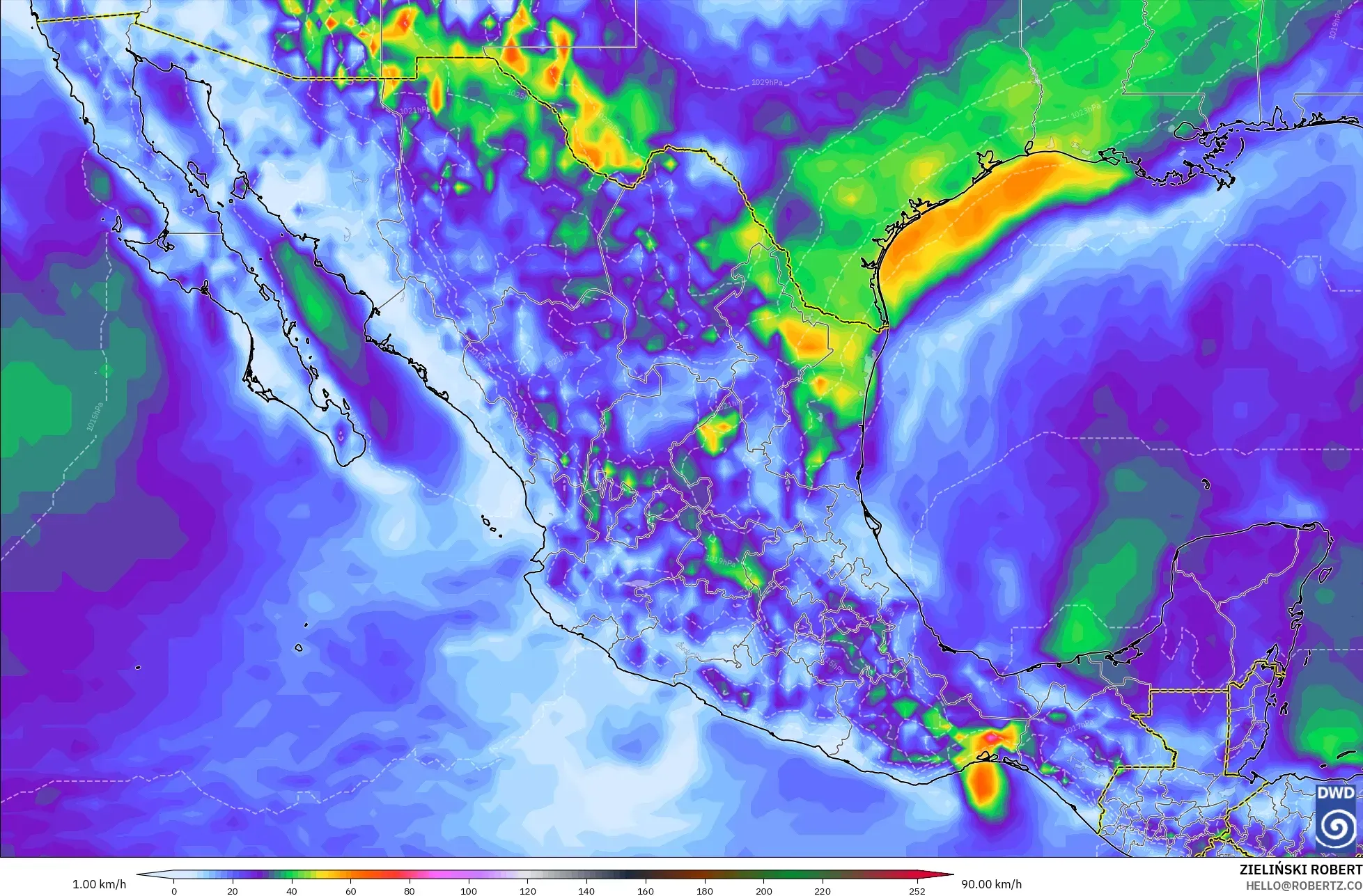 ICON modelo - México, Ráfagas de viento