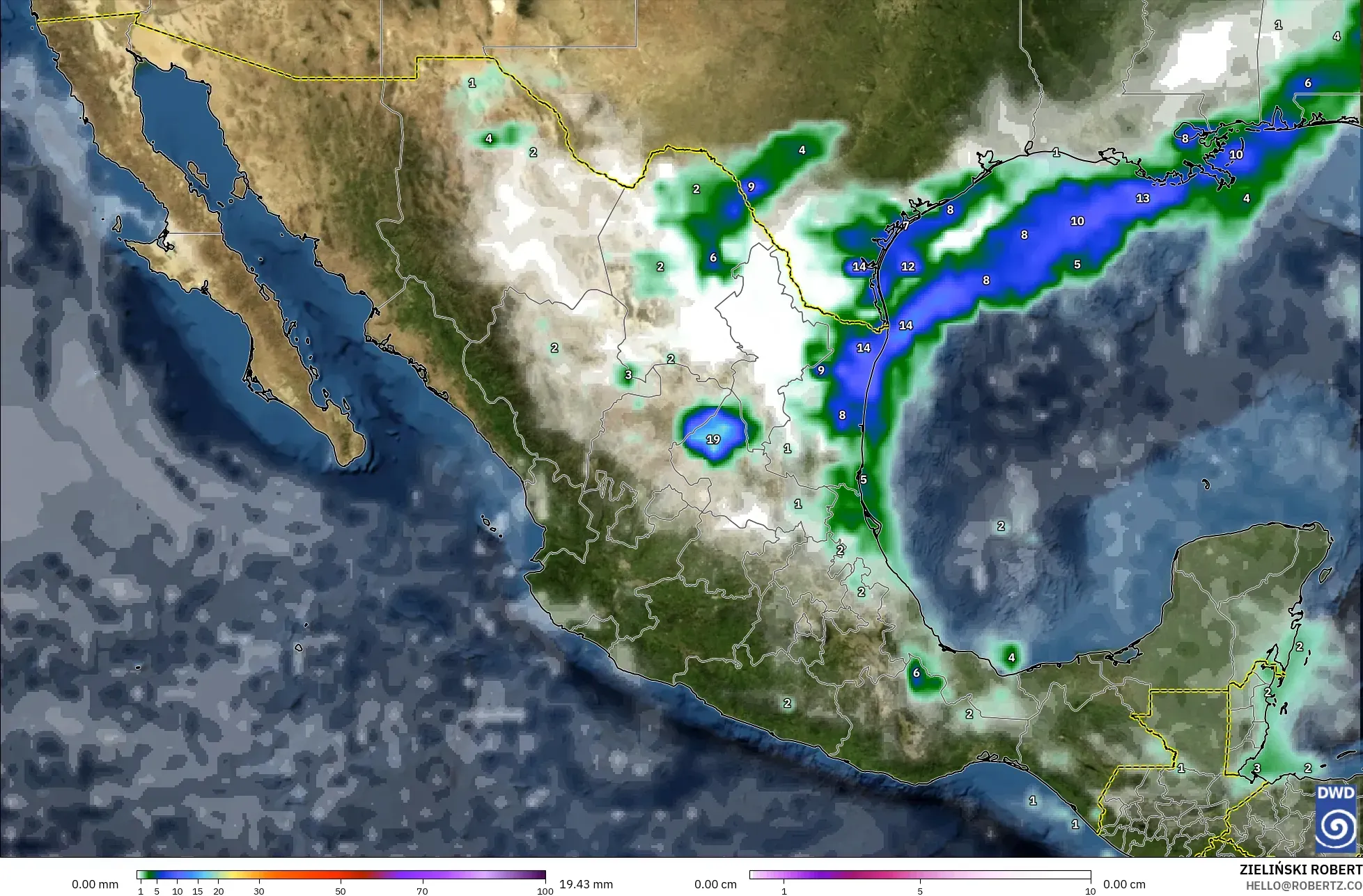 ICON modelo - México, Precipitación, nubes y presión