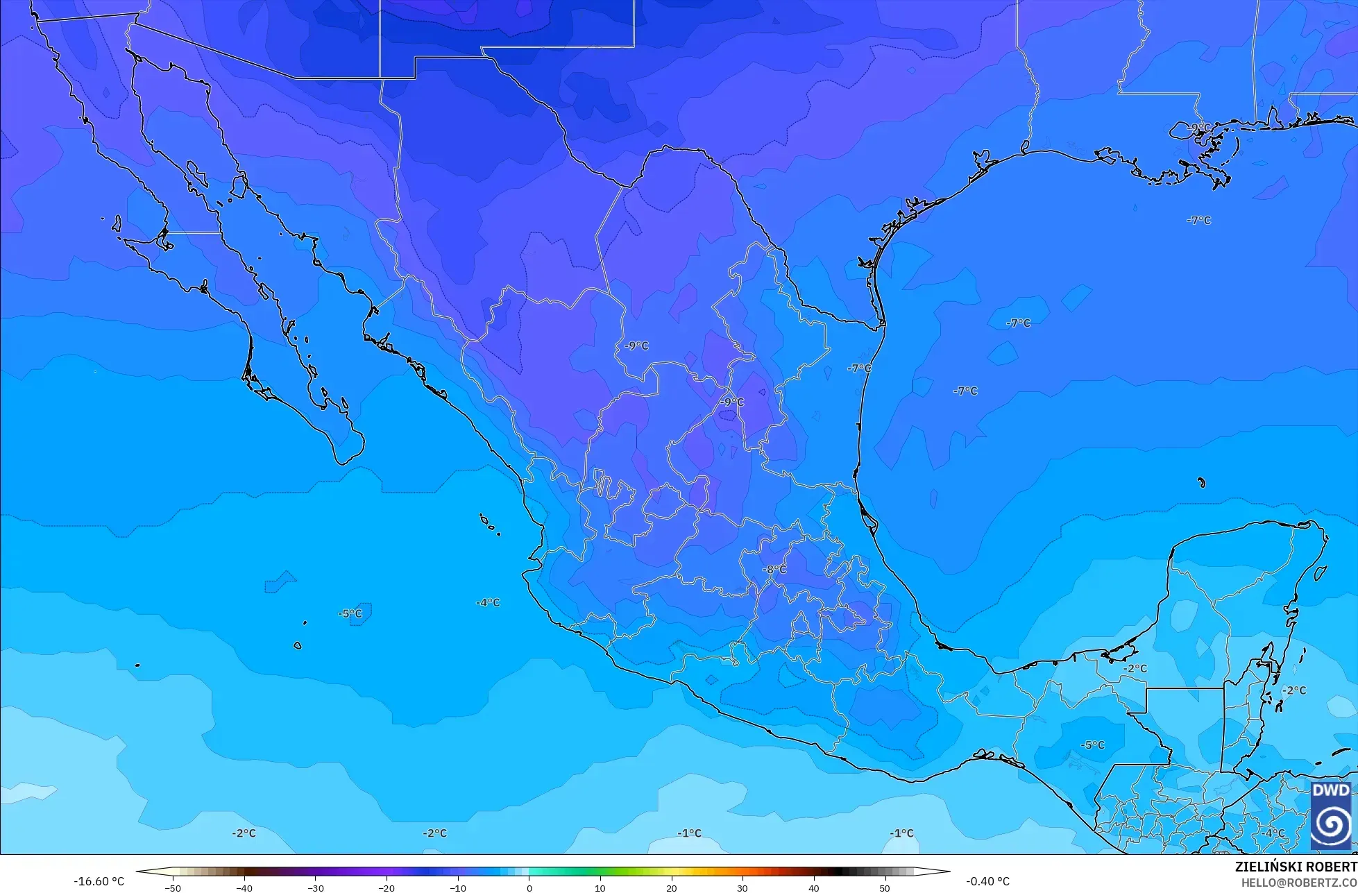 ICON modelo - México, Temperatura a 500 hPa