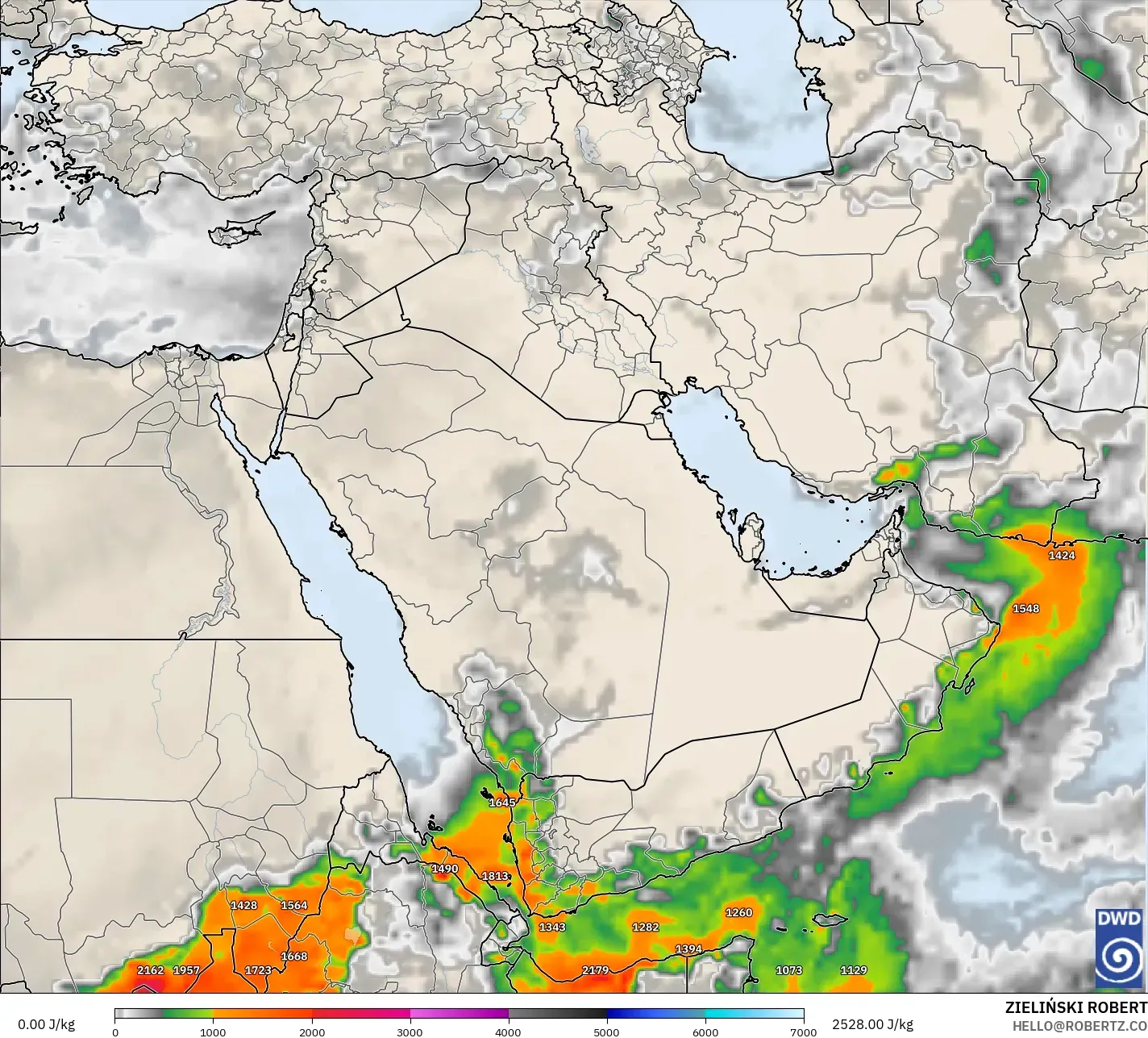 ICON modelo - Oriente Medio, CAPE