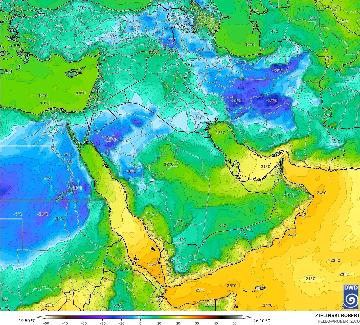 ICON modelo - Oriente Medio, Punto de rocío a 2 m