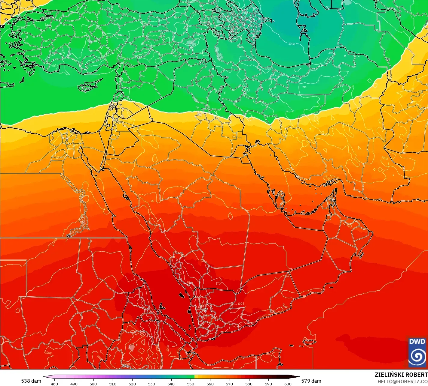 ICON modelo - Oriente Medio, Altura geopotencial a 500 hPa