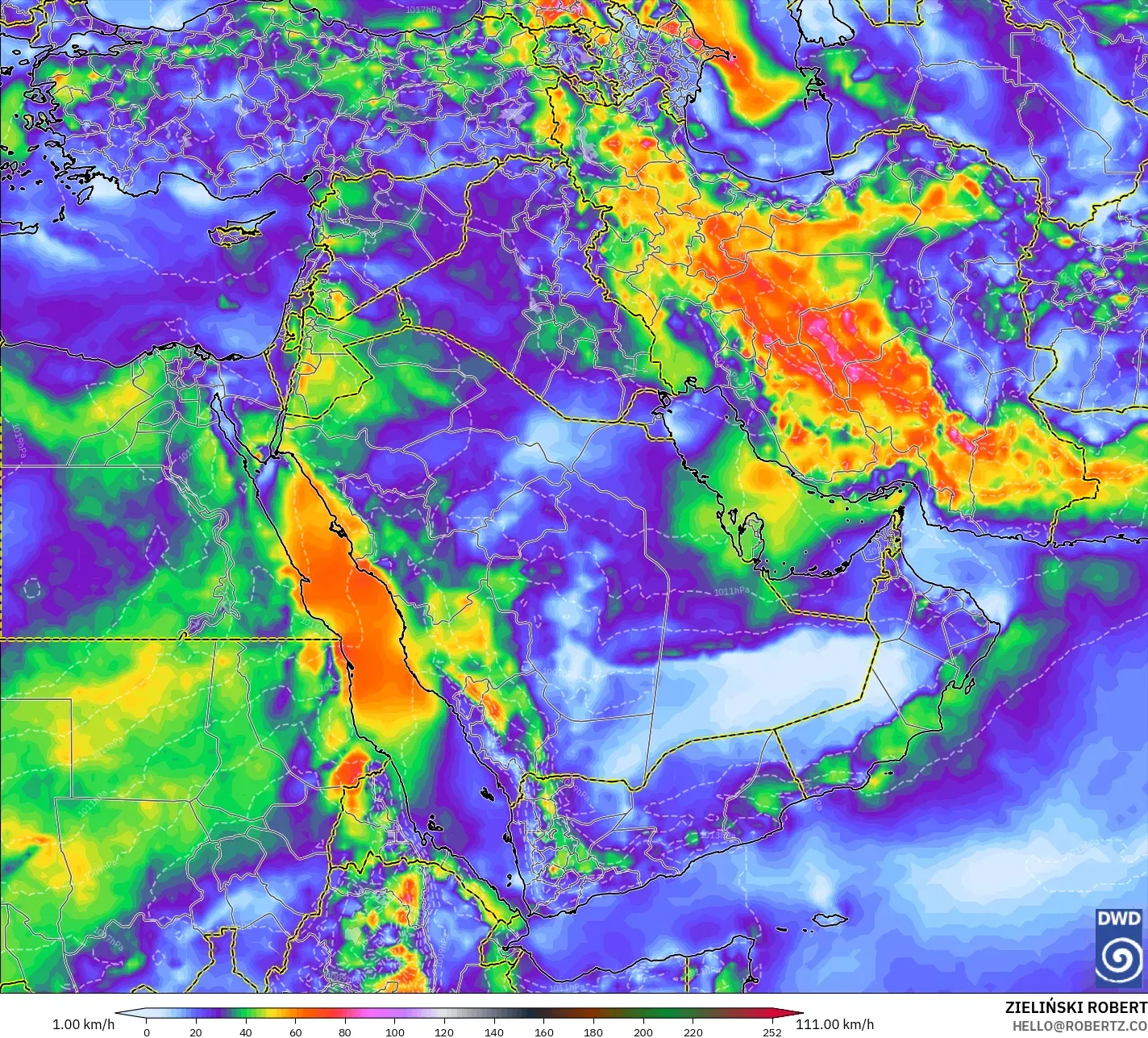 ICON modelo - Oriente Medio, Ráfagas de viento