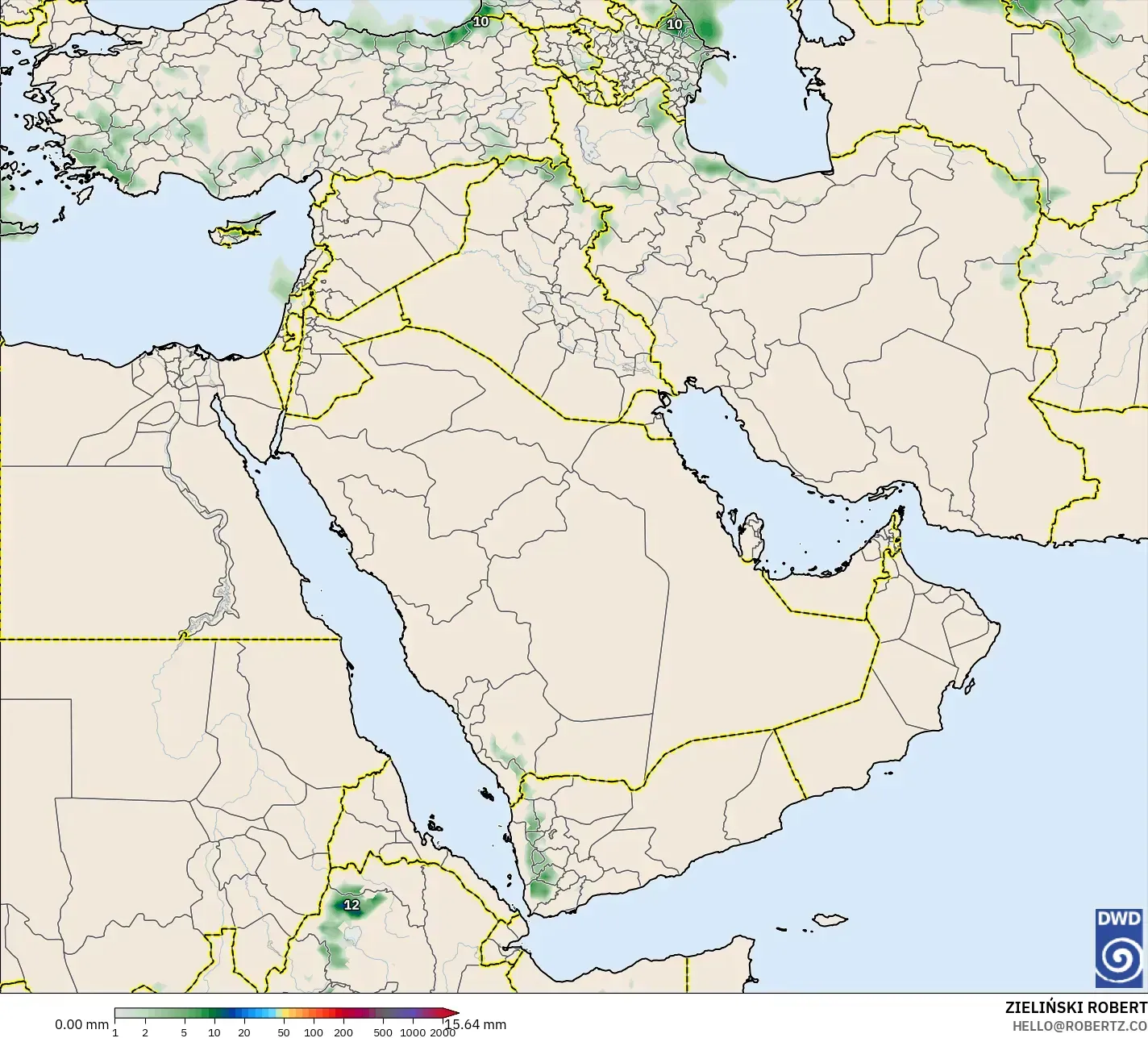 ICON modelo - Oriente Medio, Acumulación de precipitación