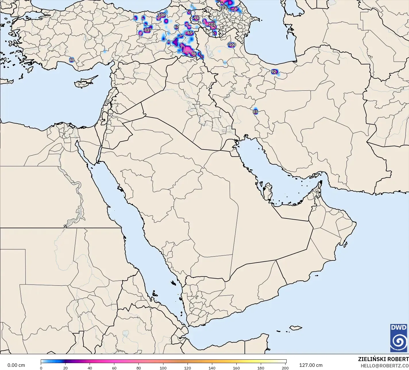 ICON modelo - Oriente Medio, Profundidad de nieve