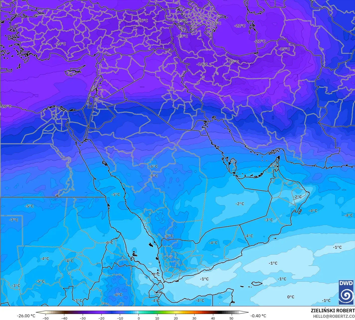 ICON modelo - Oriente Medio, Temperatura a 500 hPa
