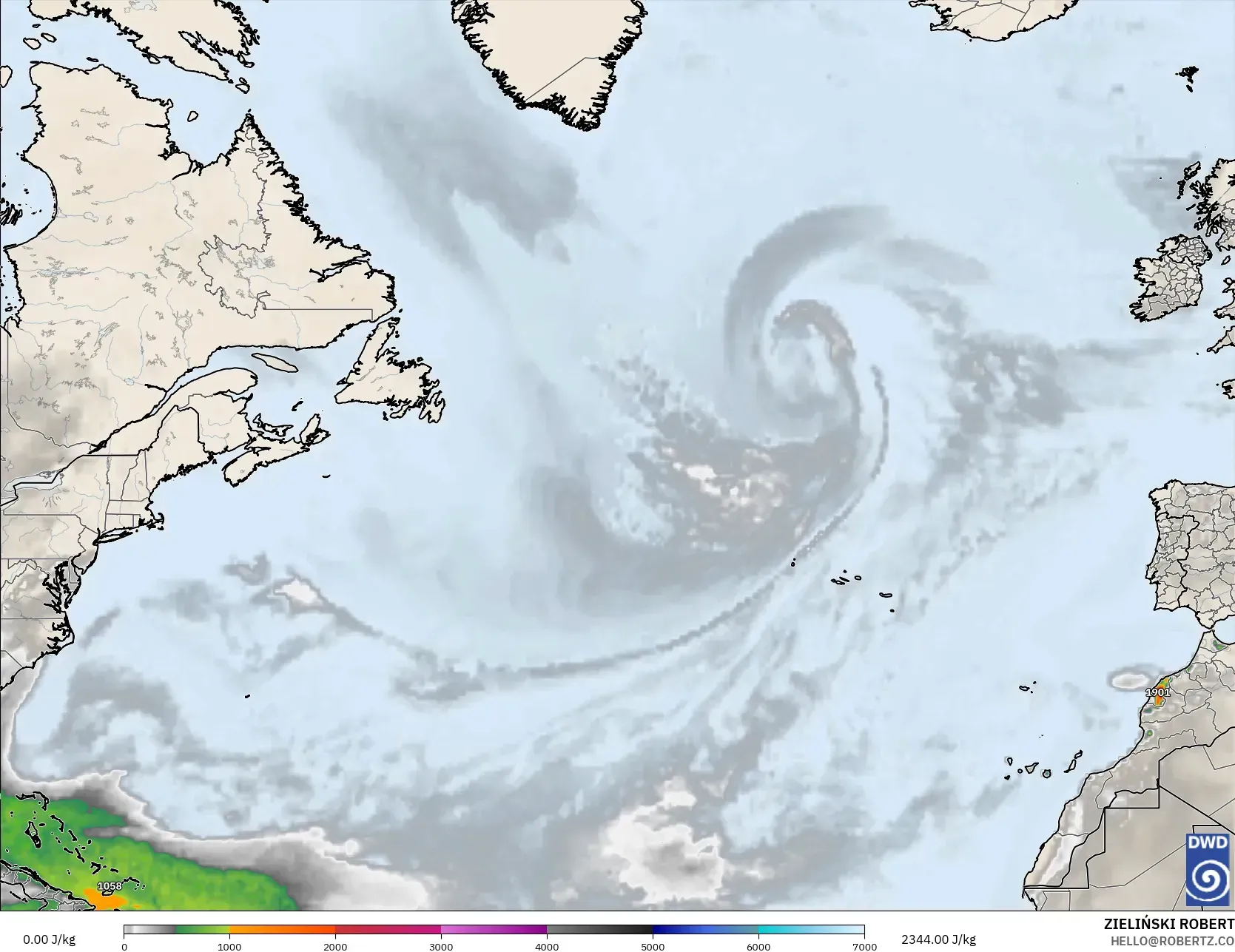 ICON modelo - Norte Atlántico, CAPE