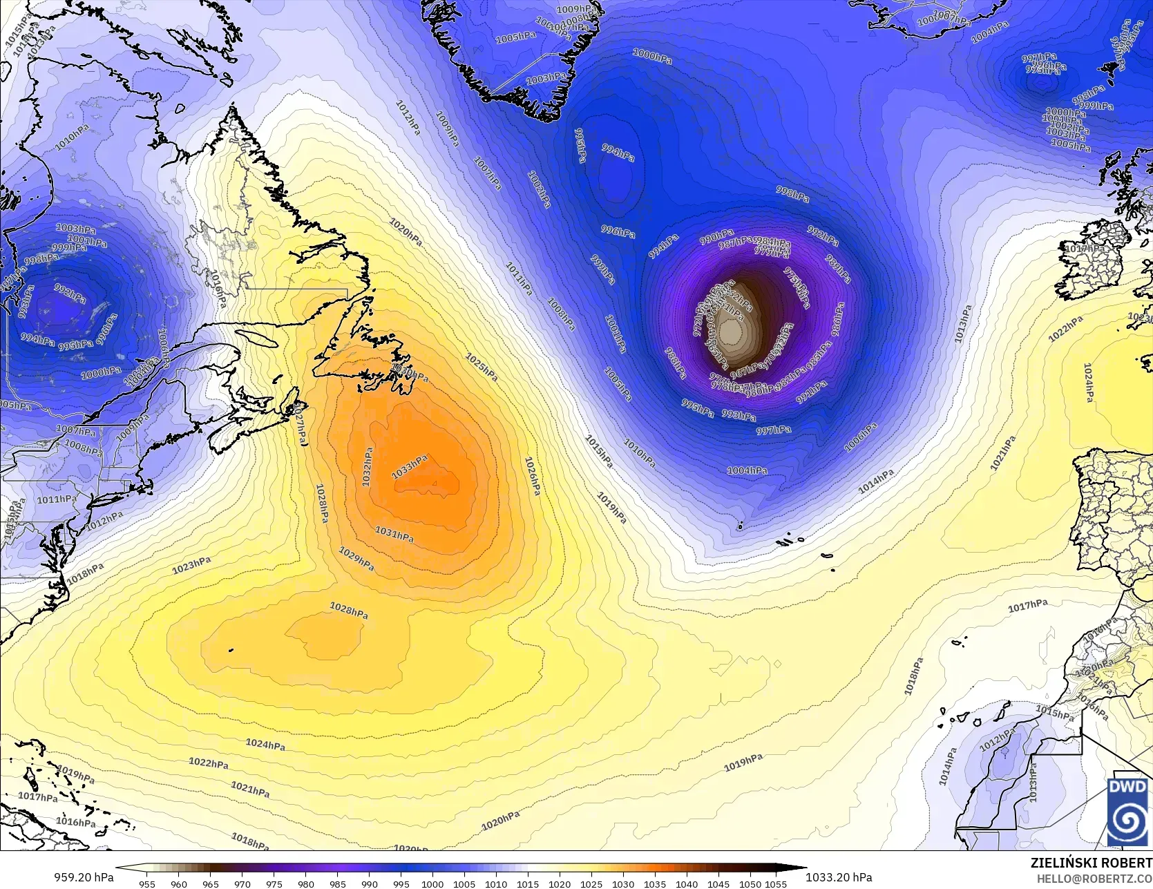 ICON modelo - Norte Atlántico, Presión