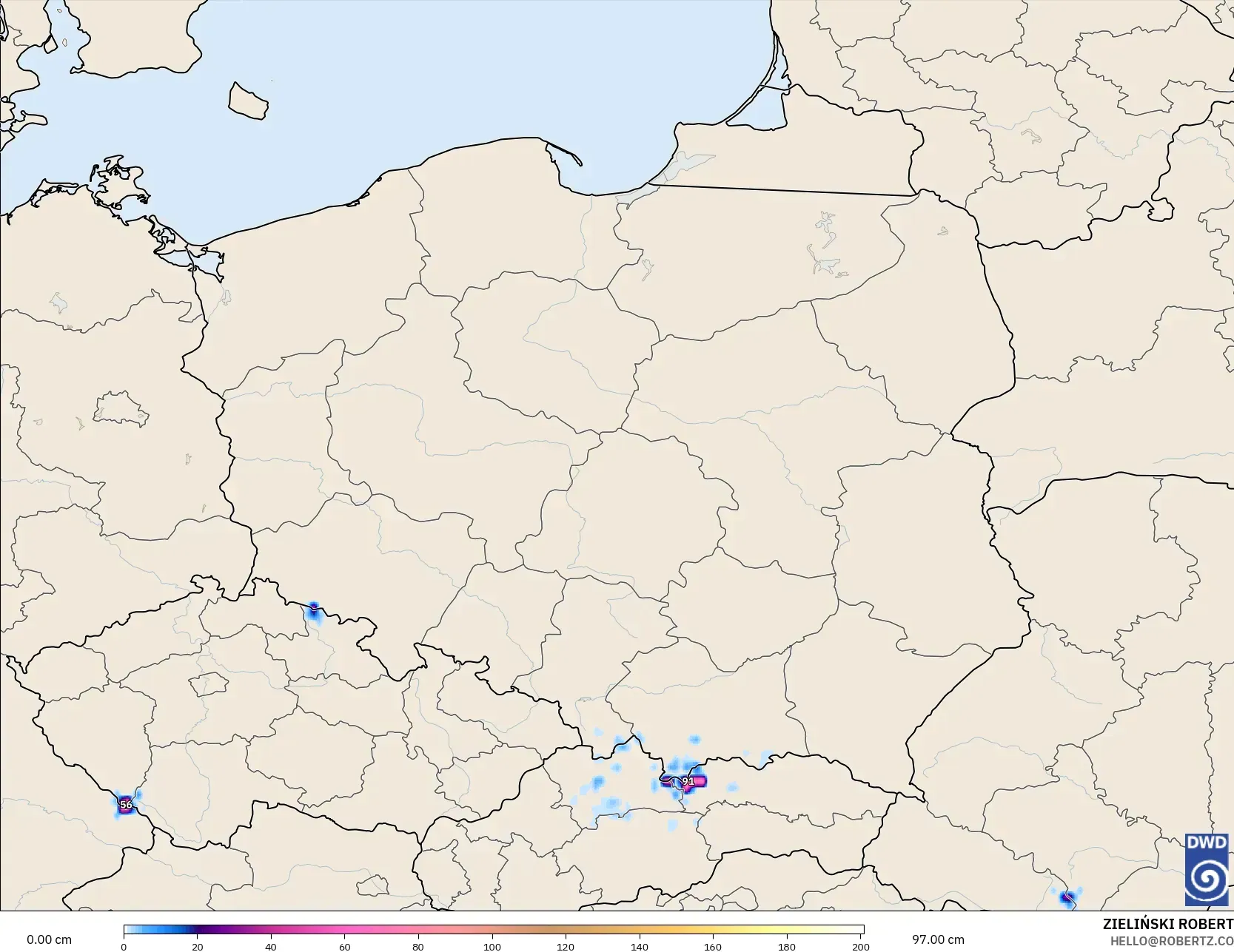 ICON modelo - Polonia, Profundidad de nieve