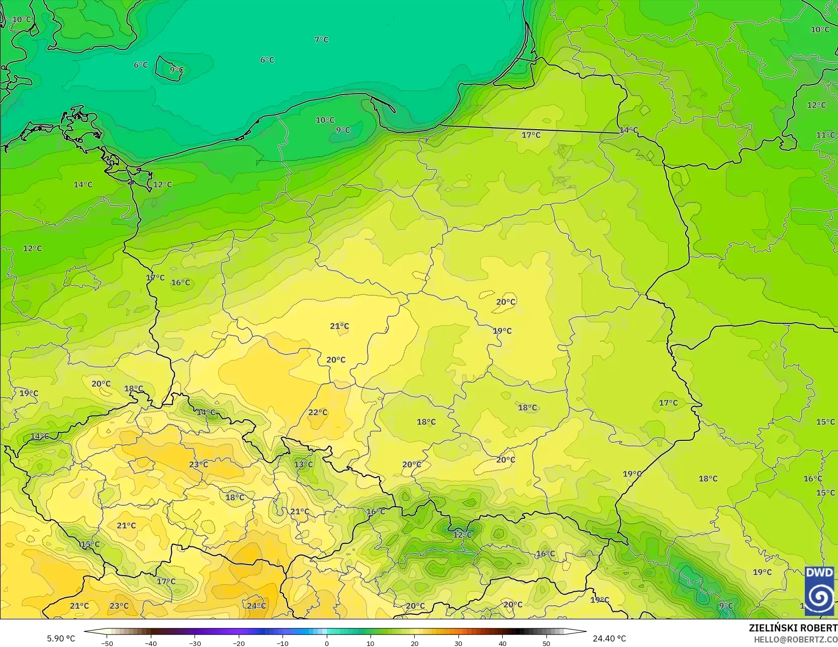 ICON modelo - Polonia, Temperatura a 2 m