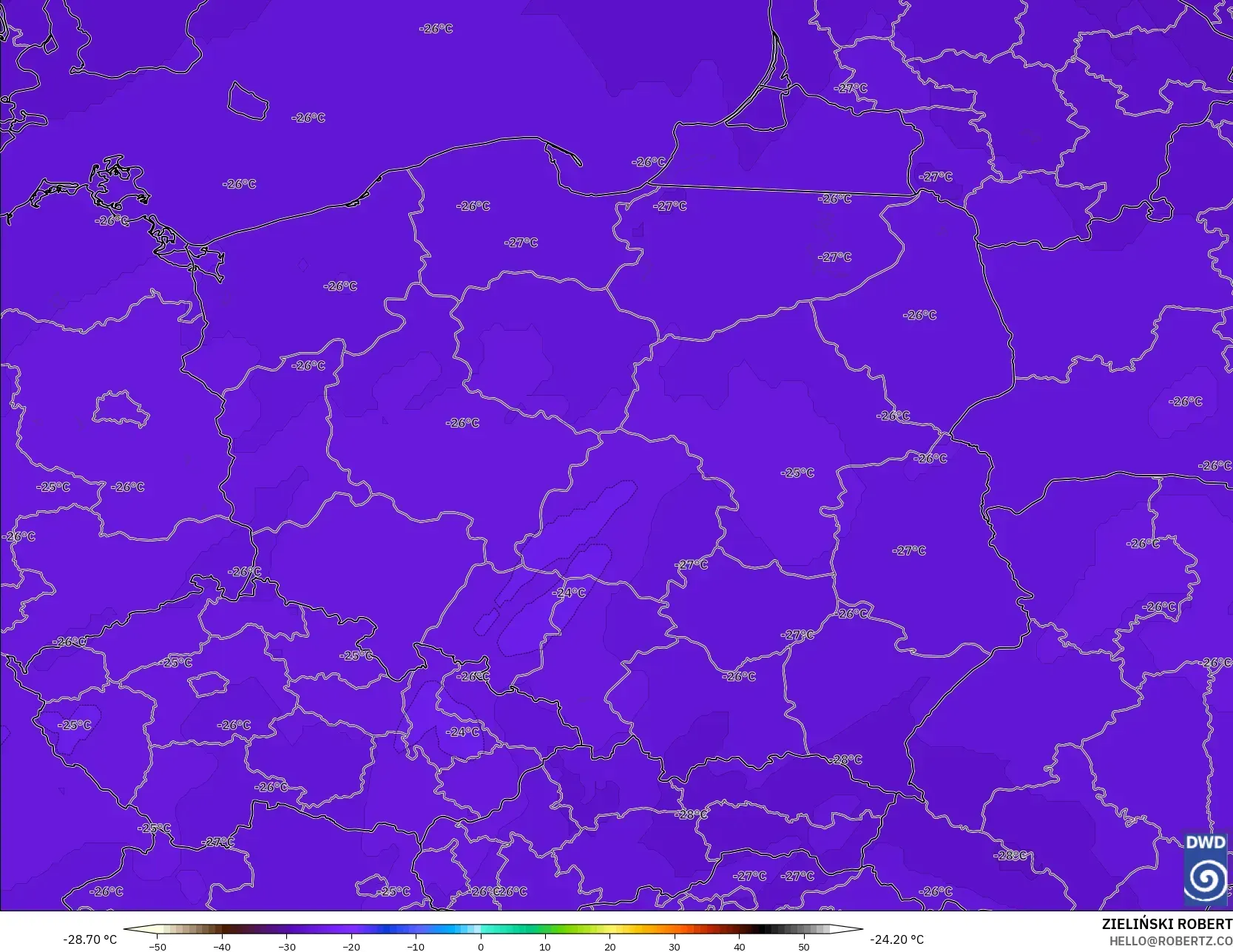 ICON modelo - Polonia, Temperatura a 500 hPa