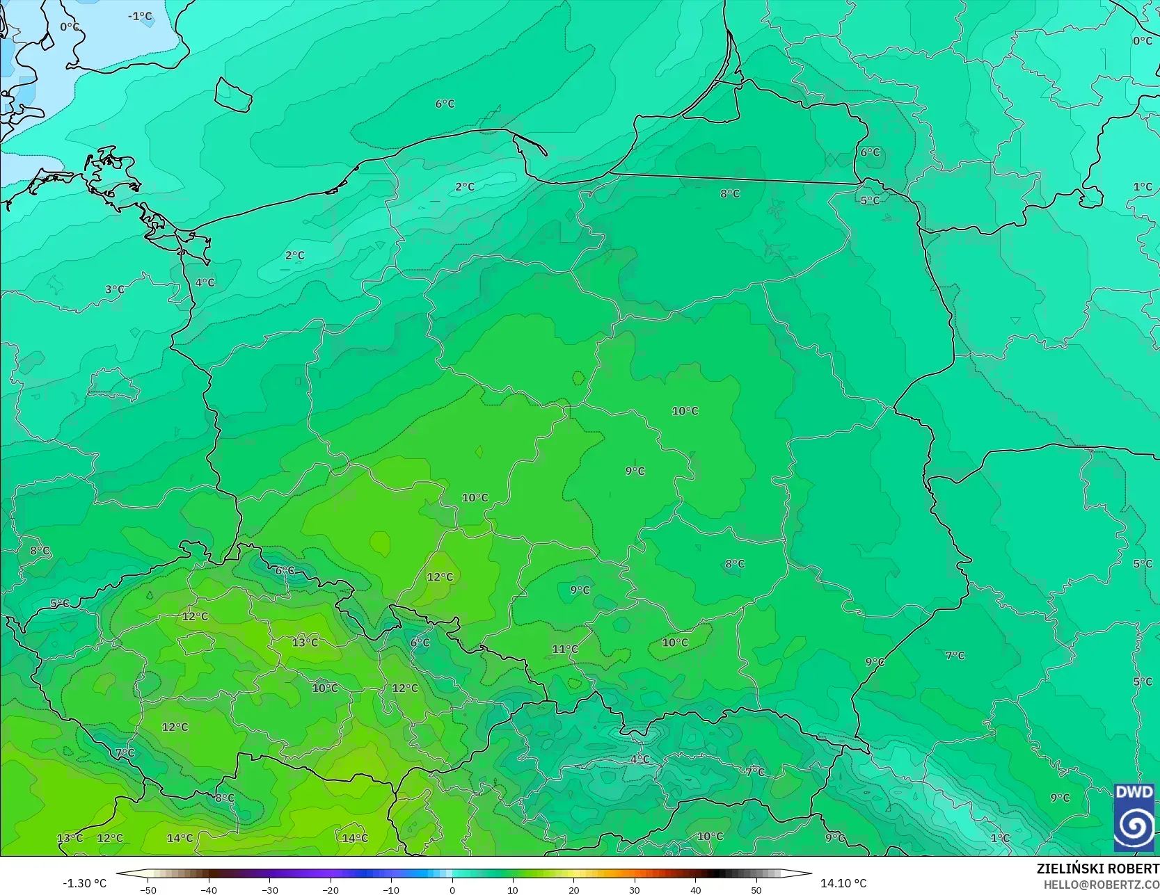 ICON modelo - Polonia, Temperatura a 850 hPa