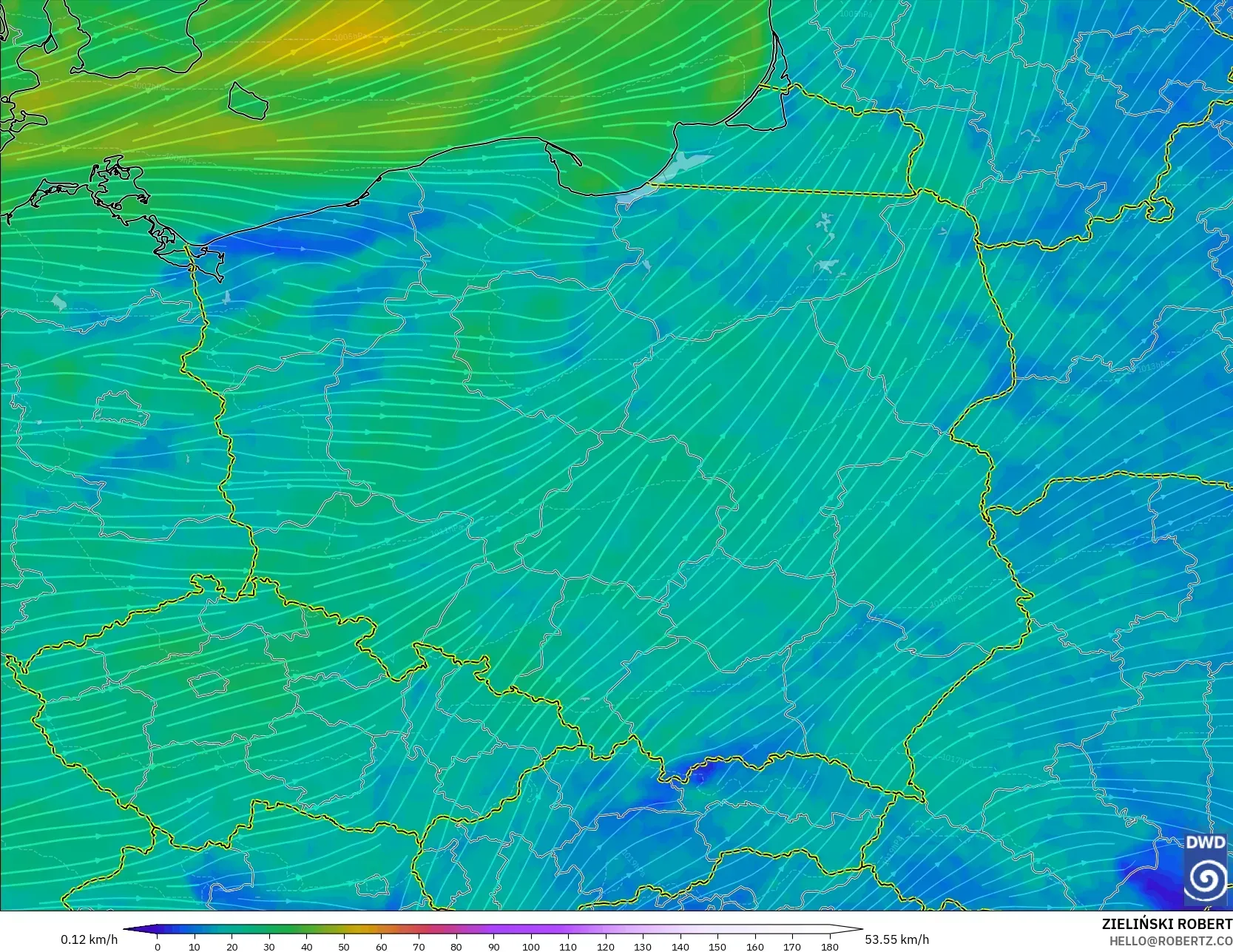 ICON modelo - Polonia, Viento a 10 m