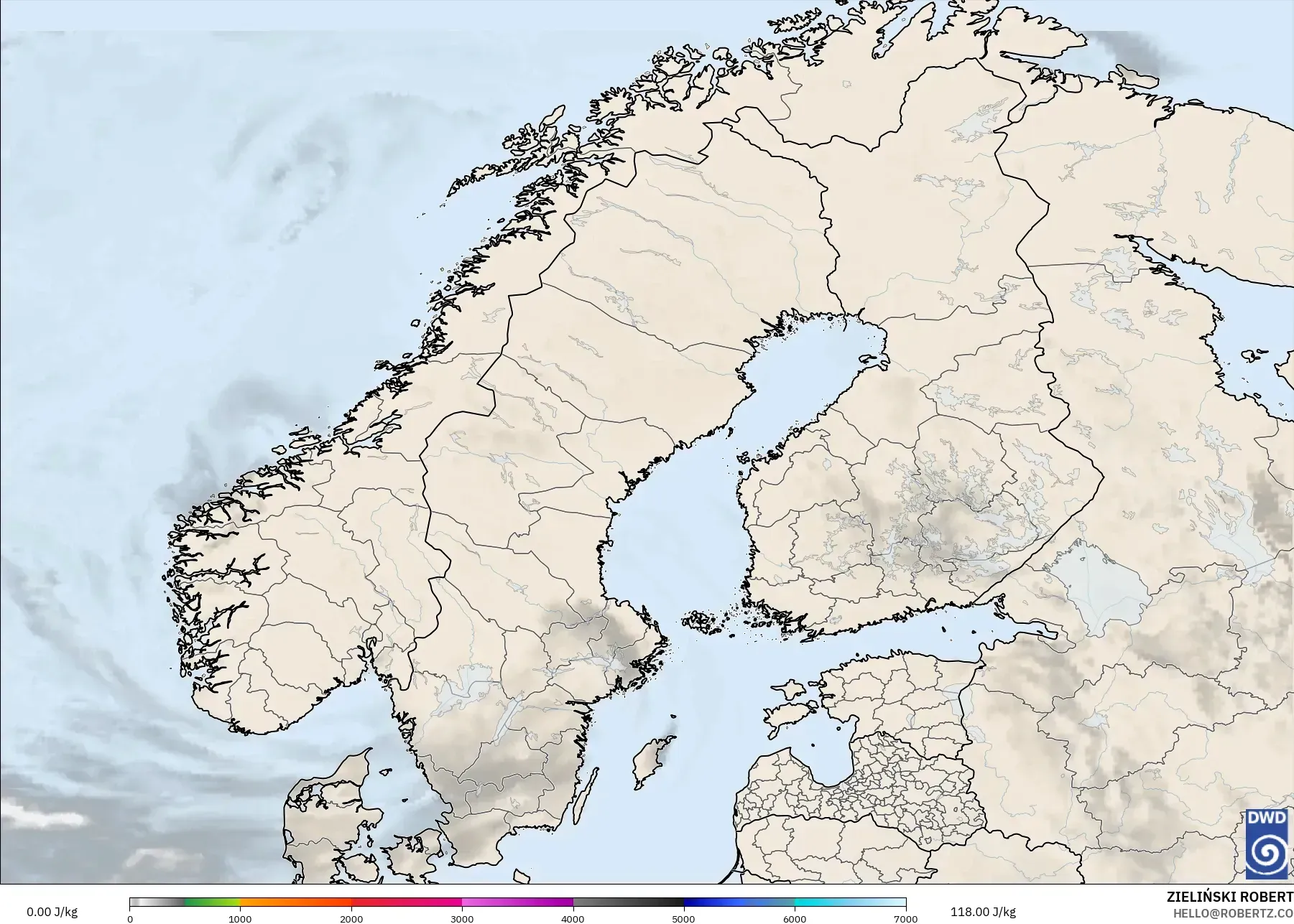 ICON modelo - Escandinavia, CAPE