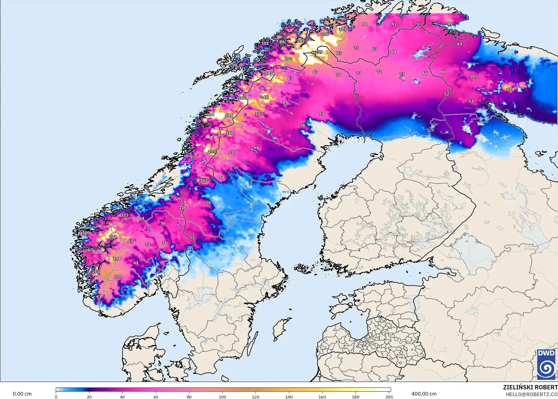 ICON modelo - Escandinavia, Profundidad de nieve