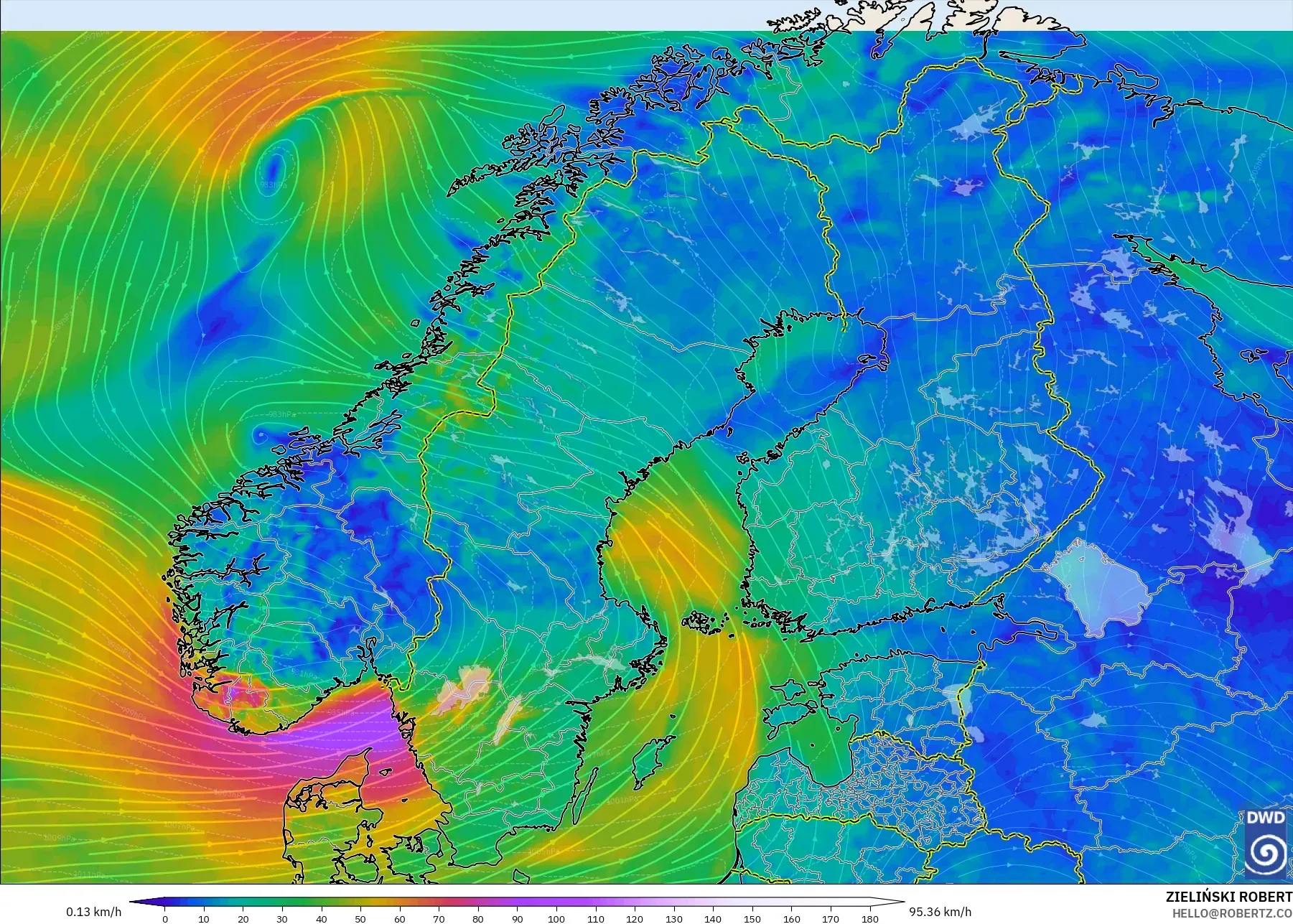 ICON modelo - Escandinavia, Viento a 10 m
