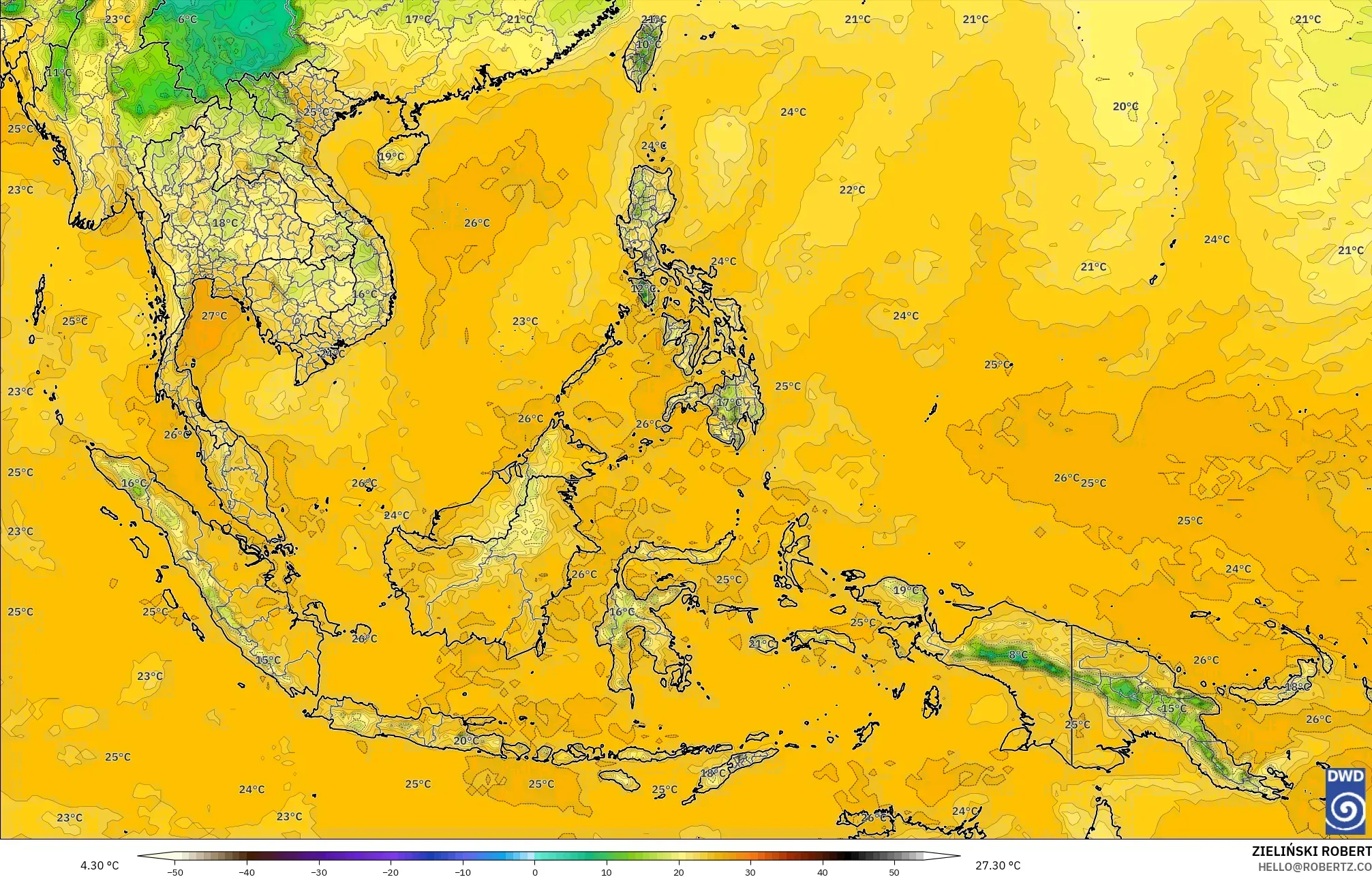 ICON modelo - Sudeste Asiático, Punto de rocío a 2 m