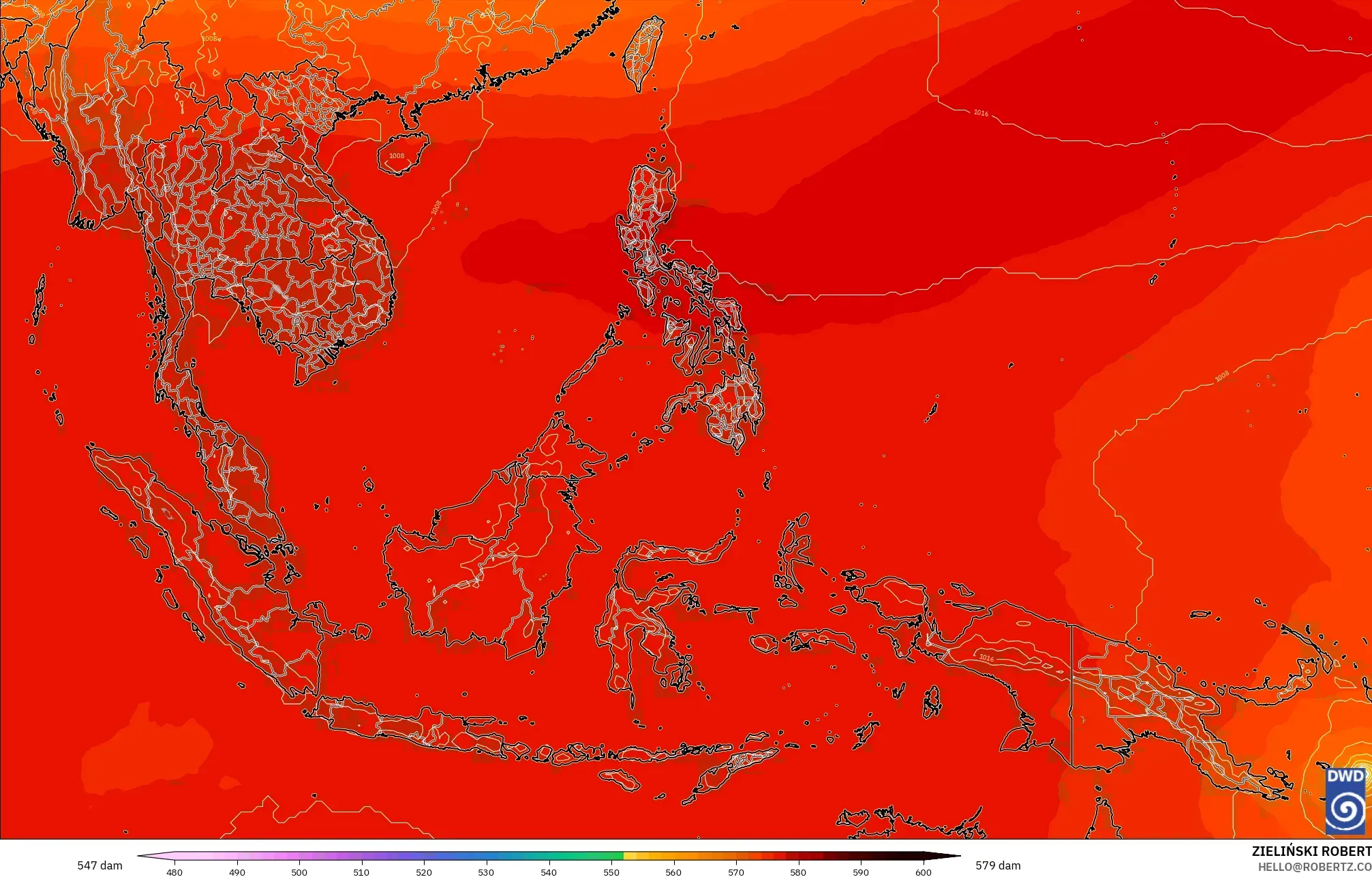 ICON modelo - Sudeste Asiático, Altura geopotencial a 500 hPa