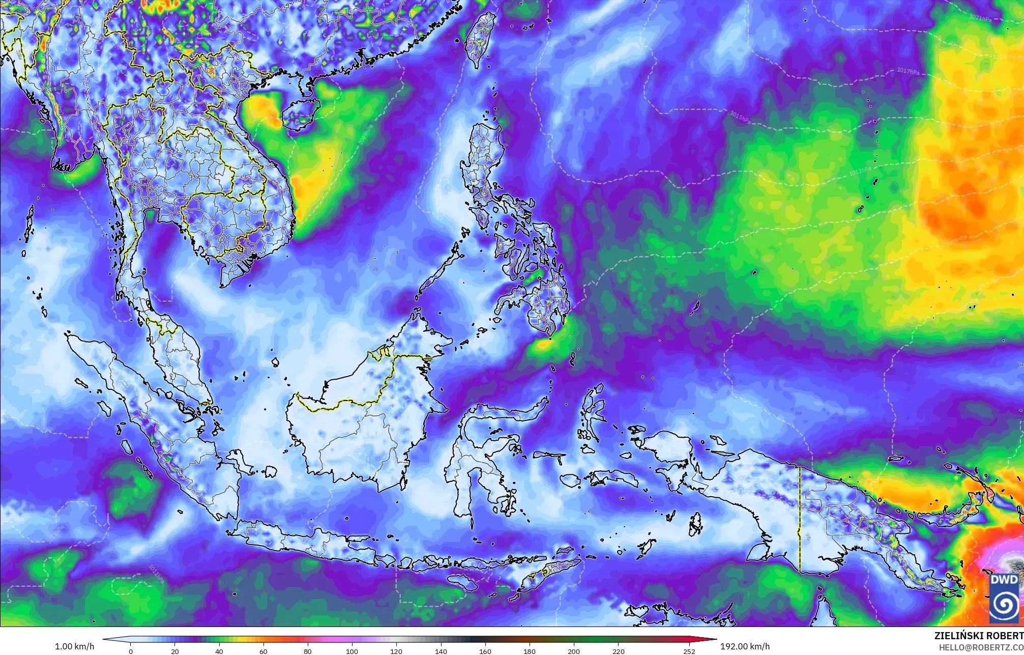 ICON modelo - Sudeste Asiático, Ráfagas de Viento Máximas