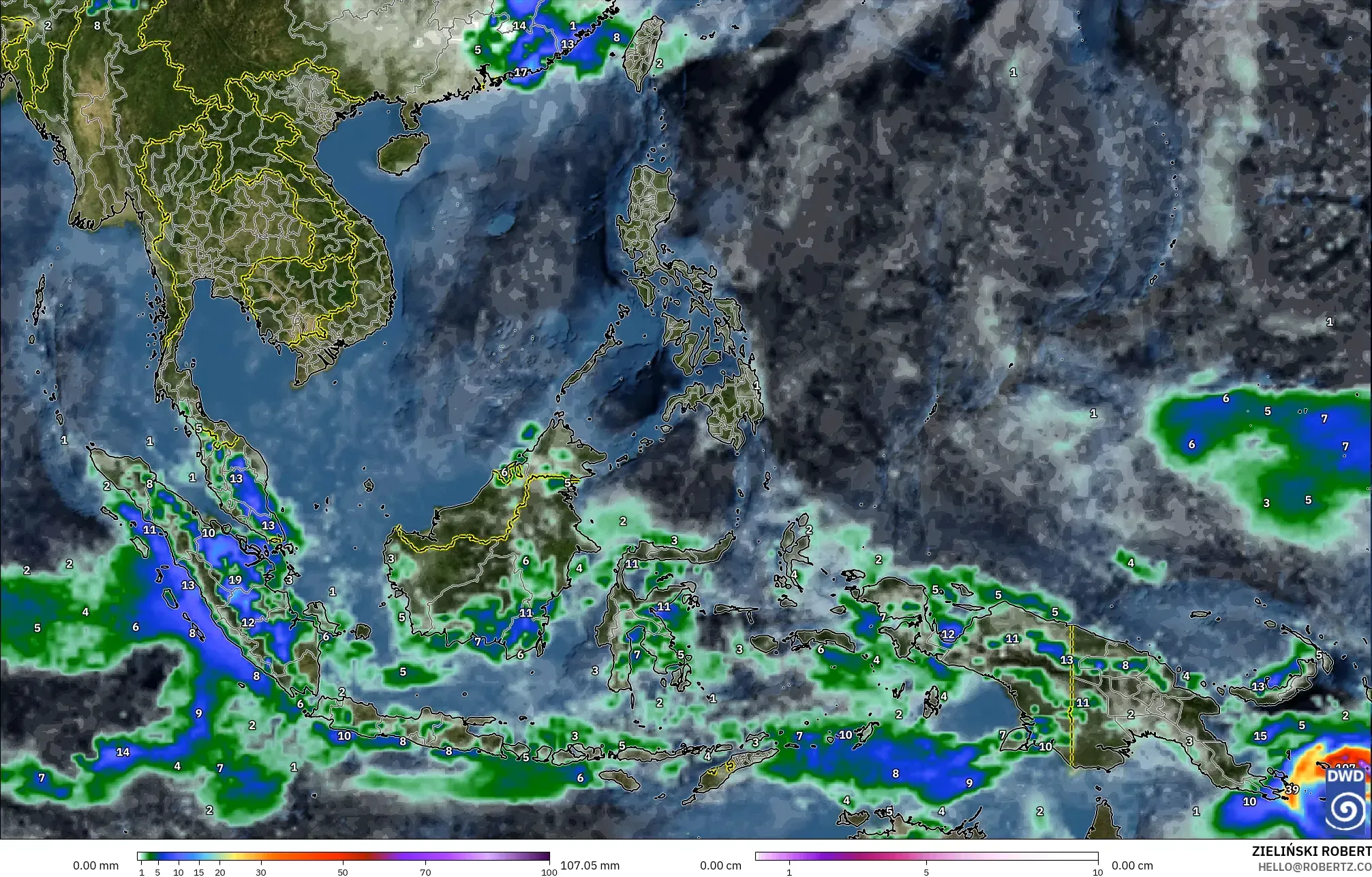 ICON modelo - Sudeste Asiático, Precipitación, nubes y presión
