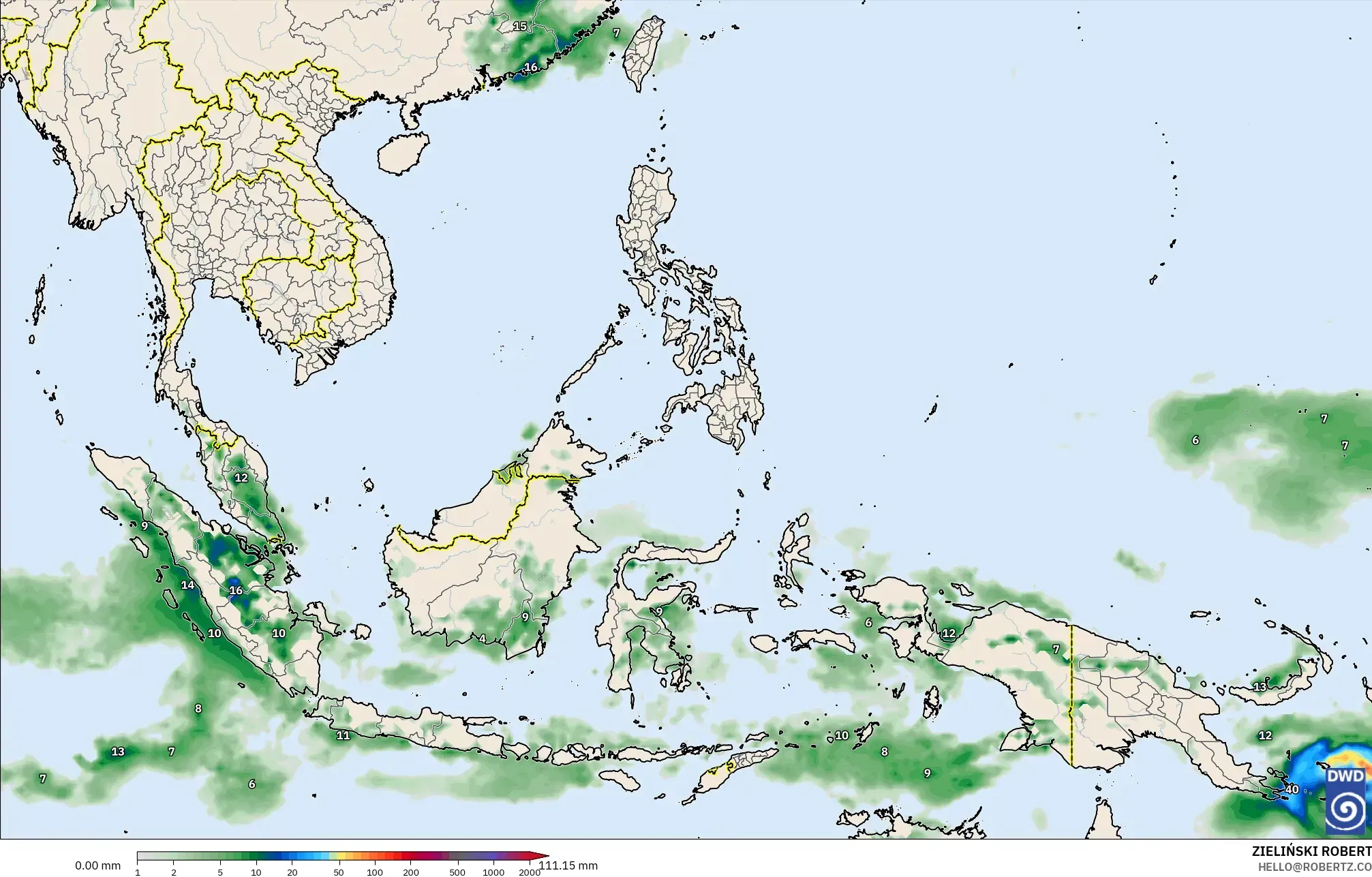 ICON modelo - Sudeste Asiático, Acumulación de precipitación