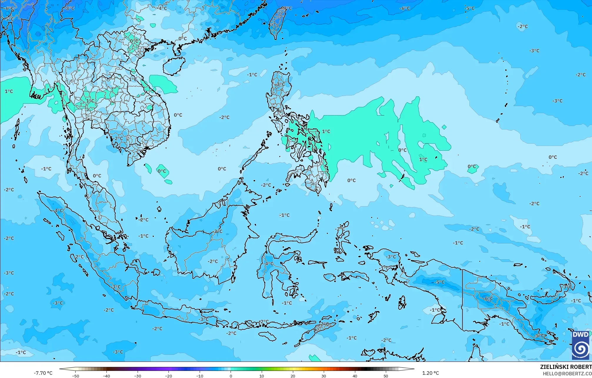 ICON modelo - Sudeste Asiático, Temperatura a 500 hPa