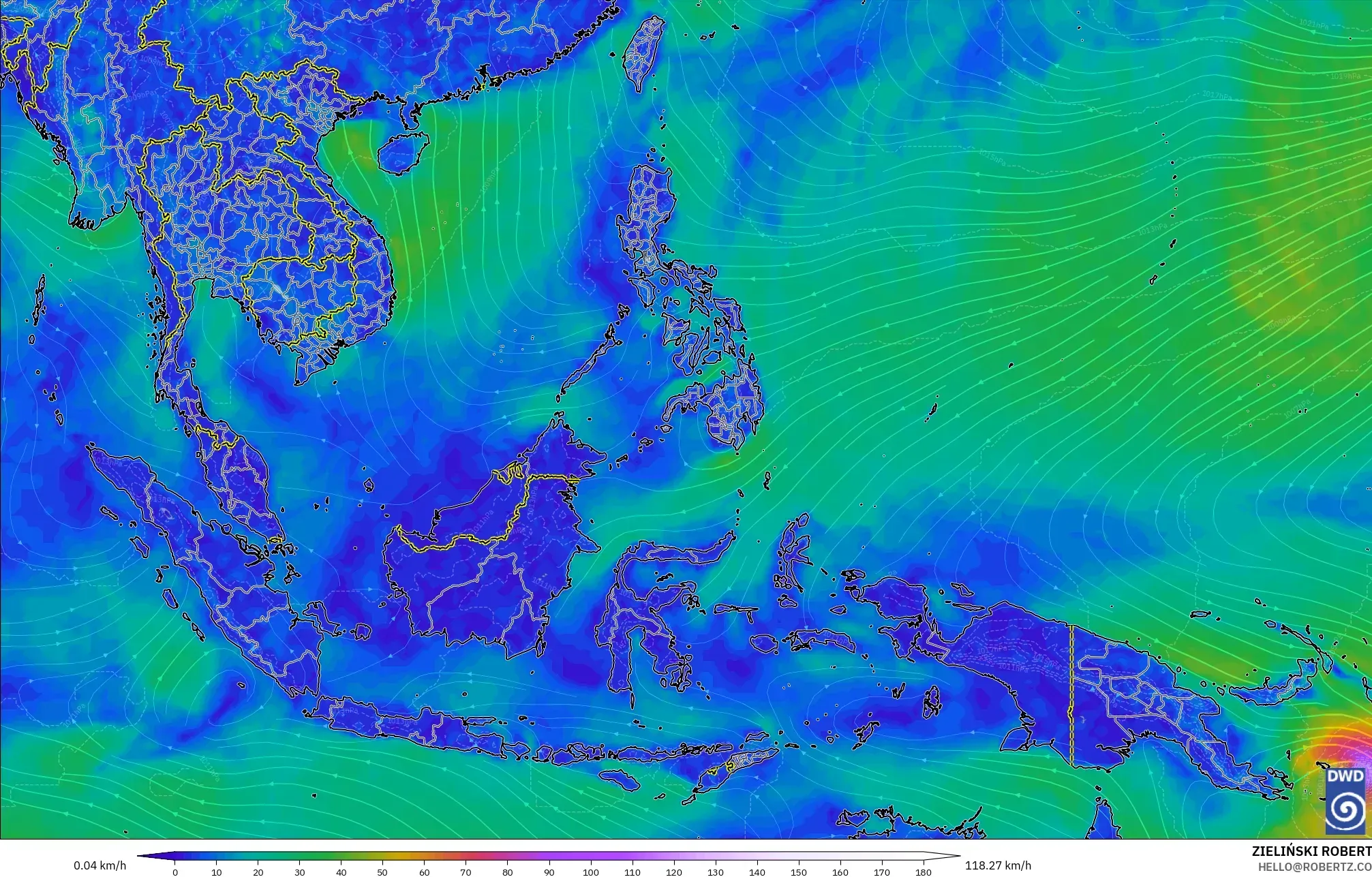 ICON modelo - Sudeste Asiático, Viento a 10 m
