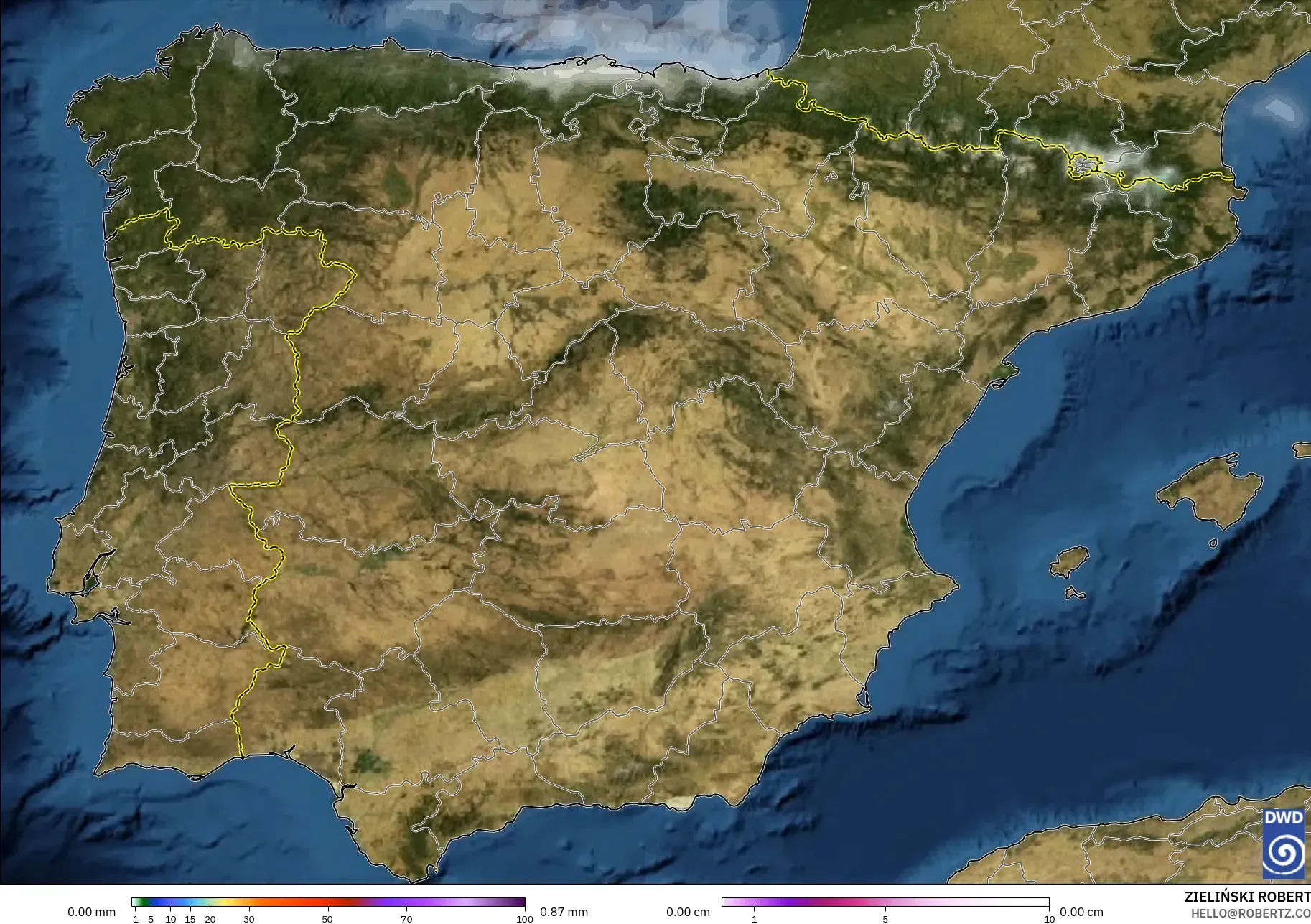 ICON modelo - España, Precipitación, nubes y presión