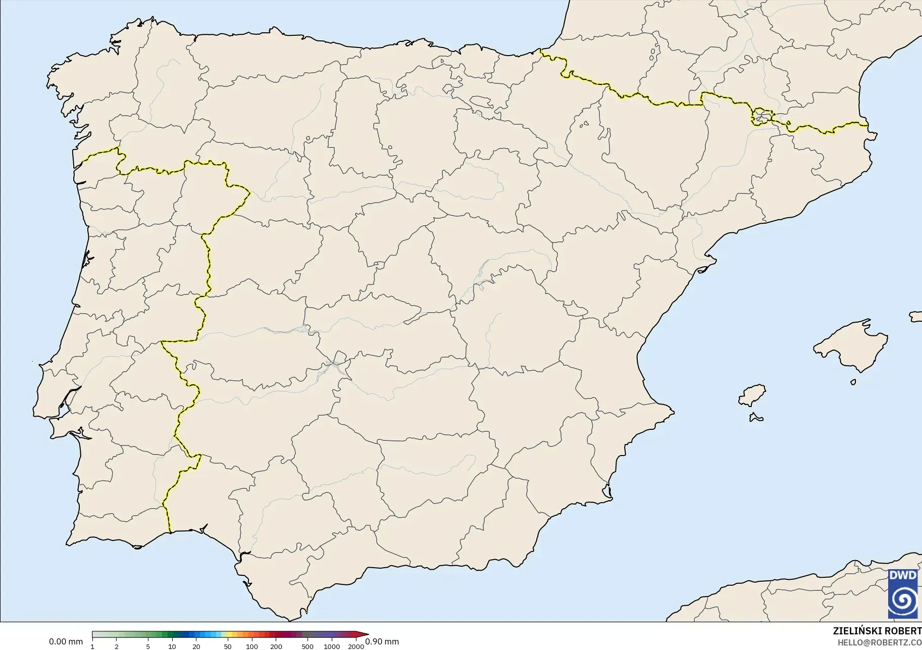 ICON modelo - España, Acumulación de precipitación