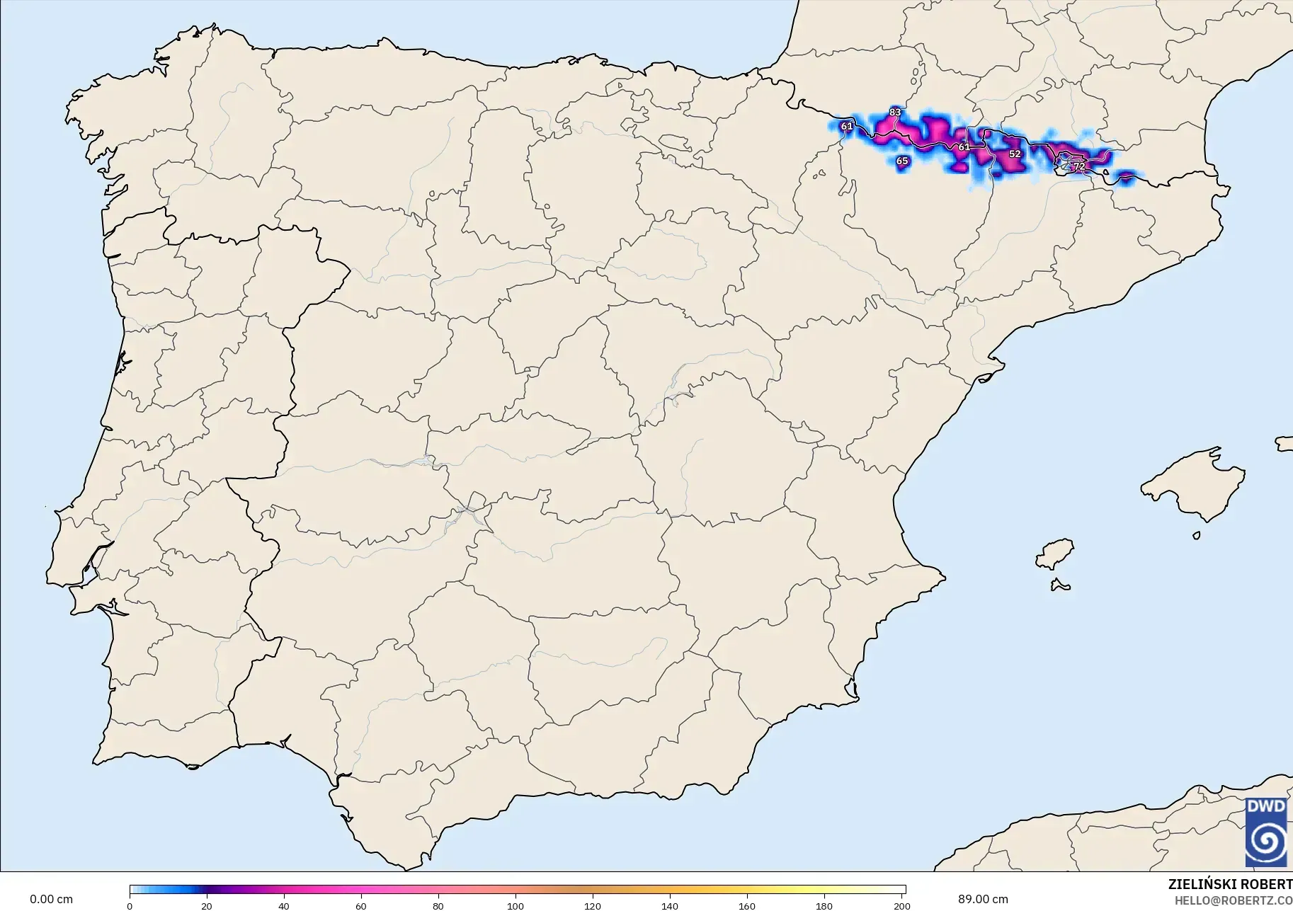 ICON modelo - España, Profundidad de nieve