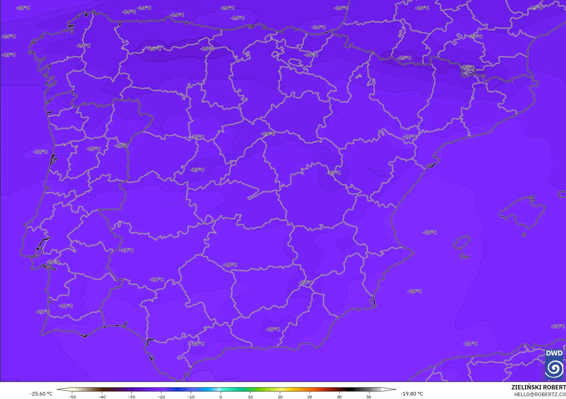 ICON modelo - España, Temperatura a 500 hPa