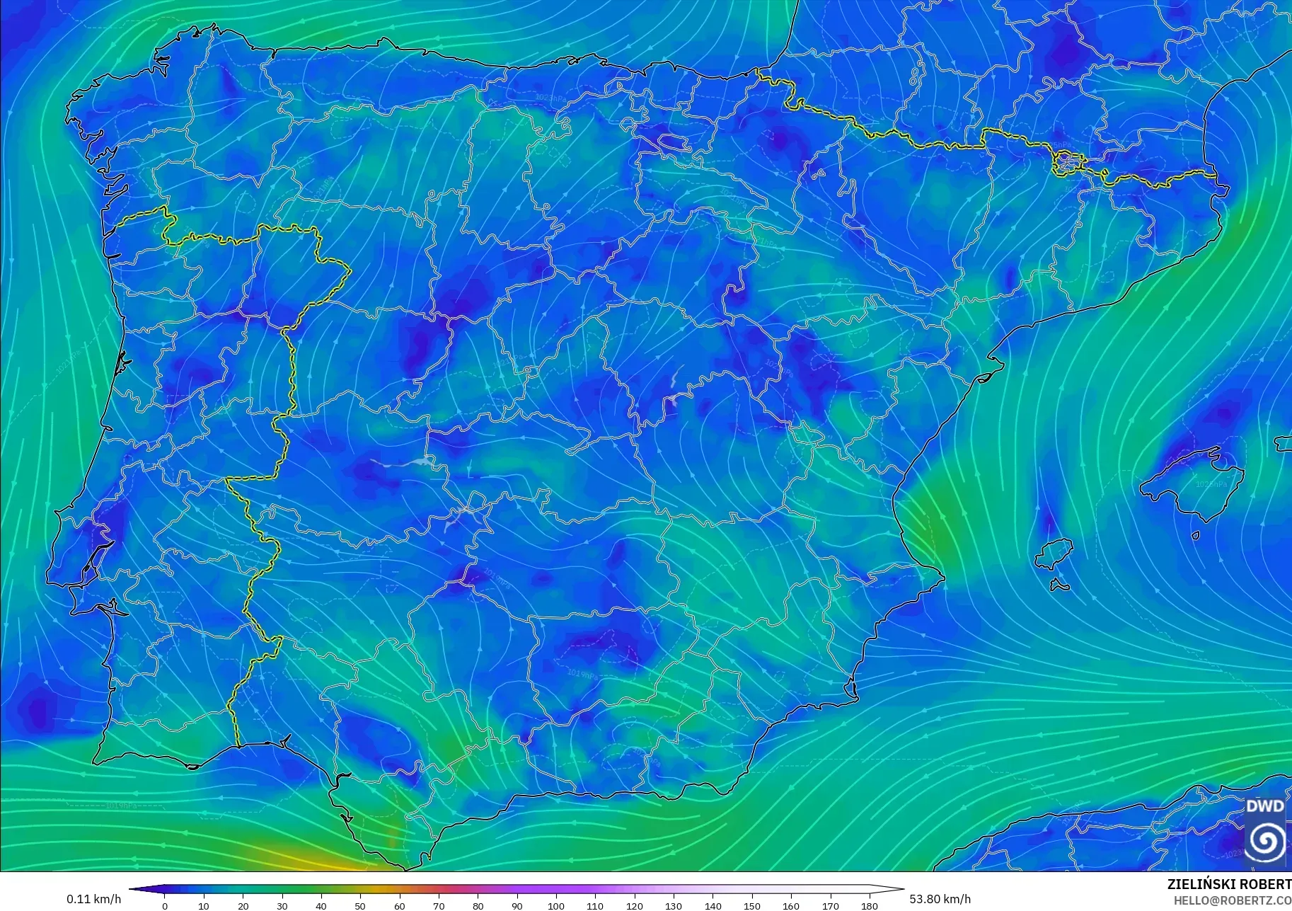 ICON modelo - España, Viento a 10 m