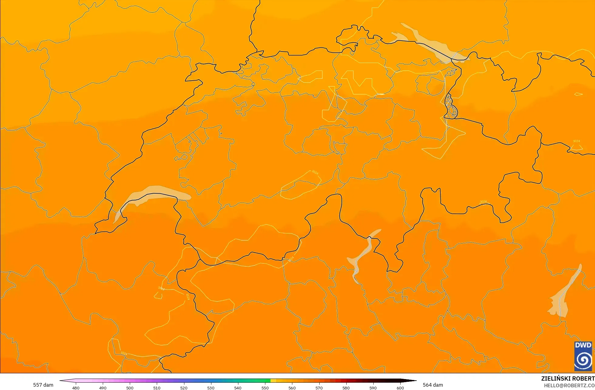 ICON modelo - Suiza, Altura geopotencial a 500 hPa
