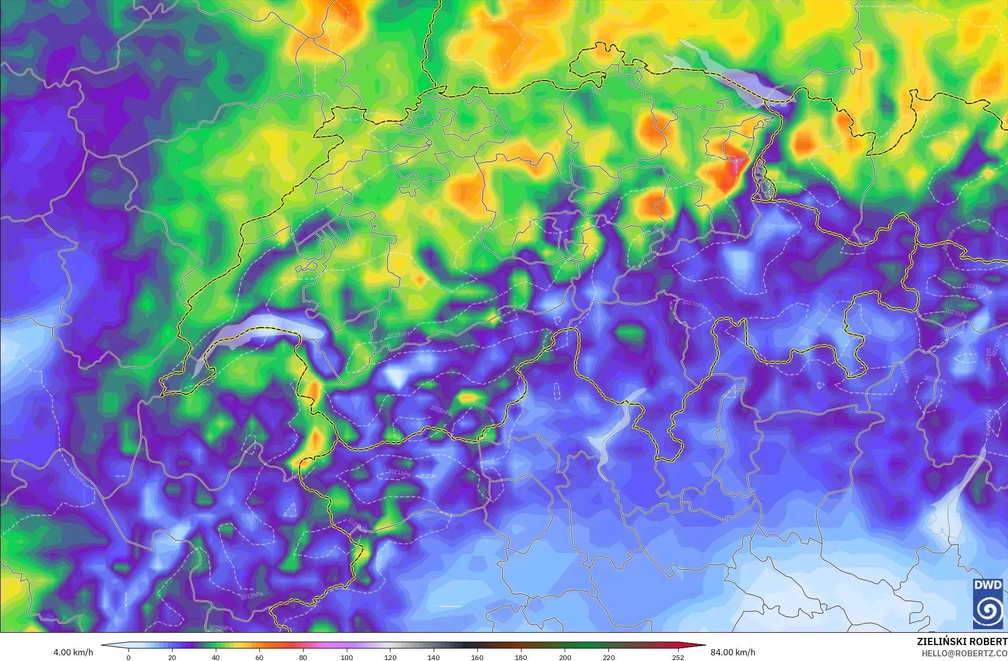 ICON modelo - Suiza, Ráfagas de viento