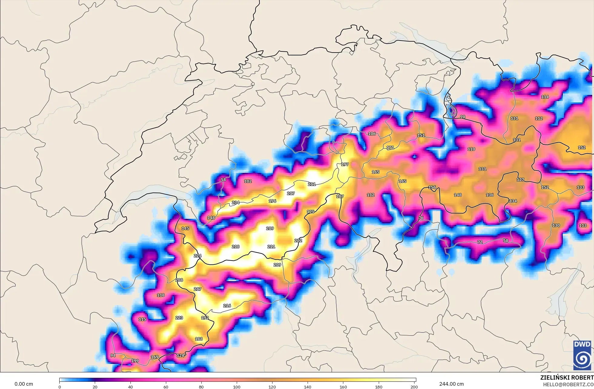 ICON modelo - Suiza, Profundidad de nieve