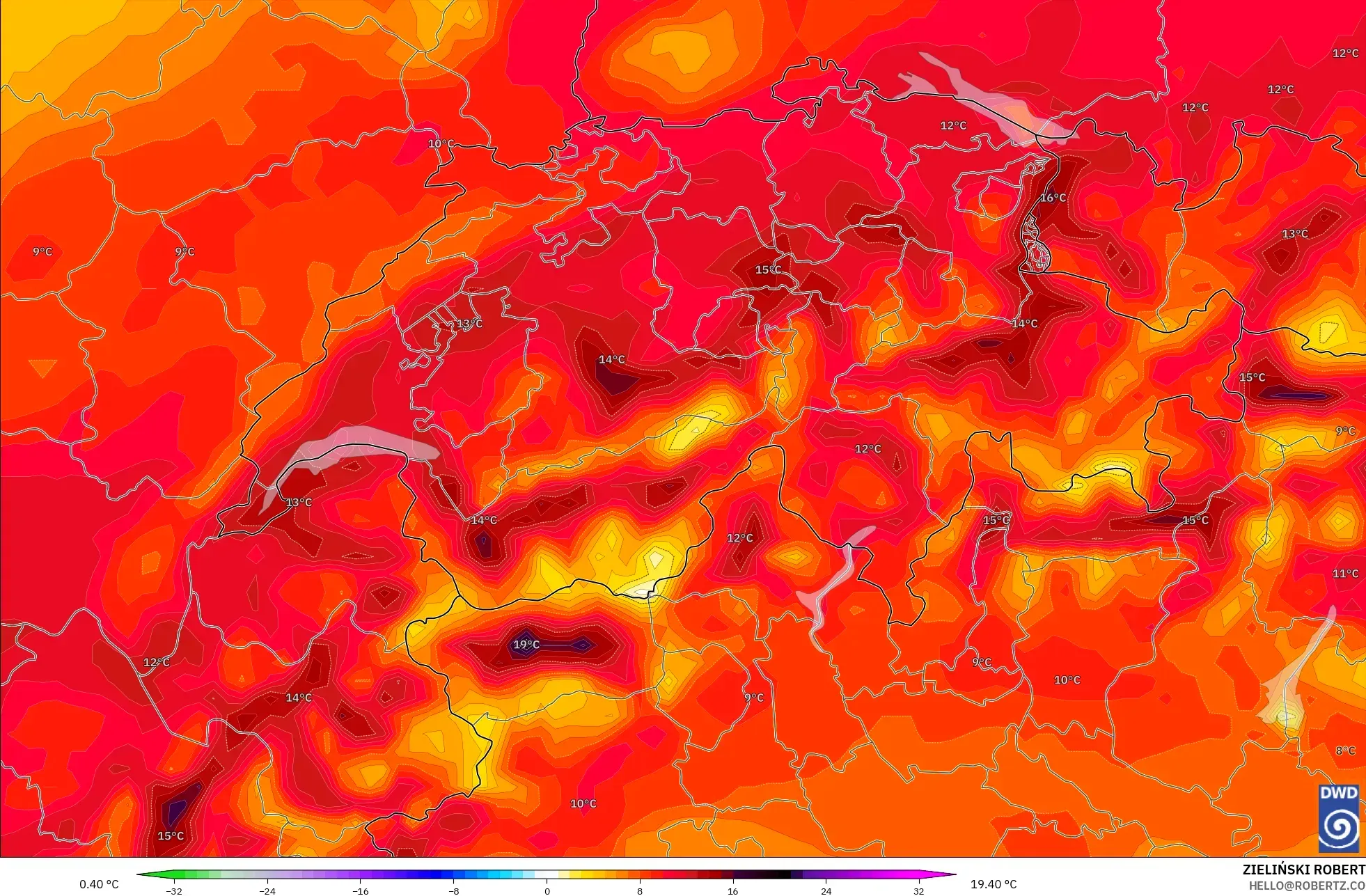 ICON modelo - Suiza, Anomalía de temperatura a 2 m
