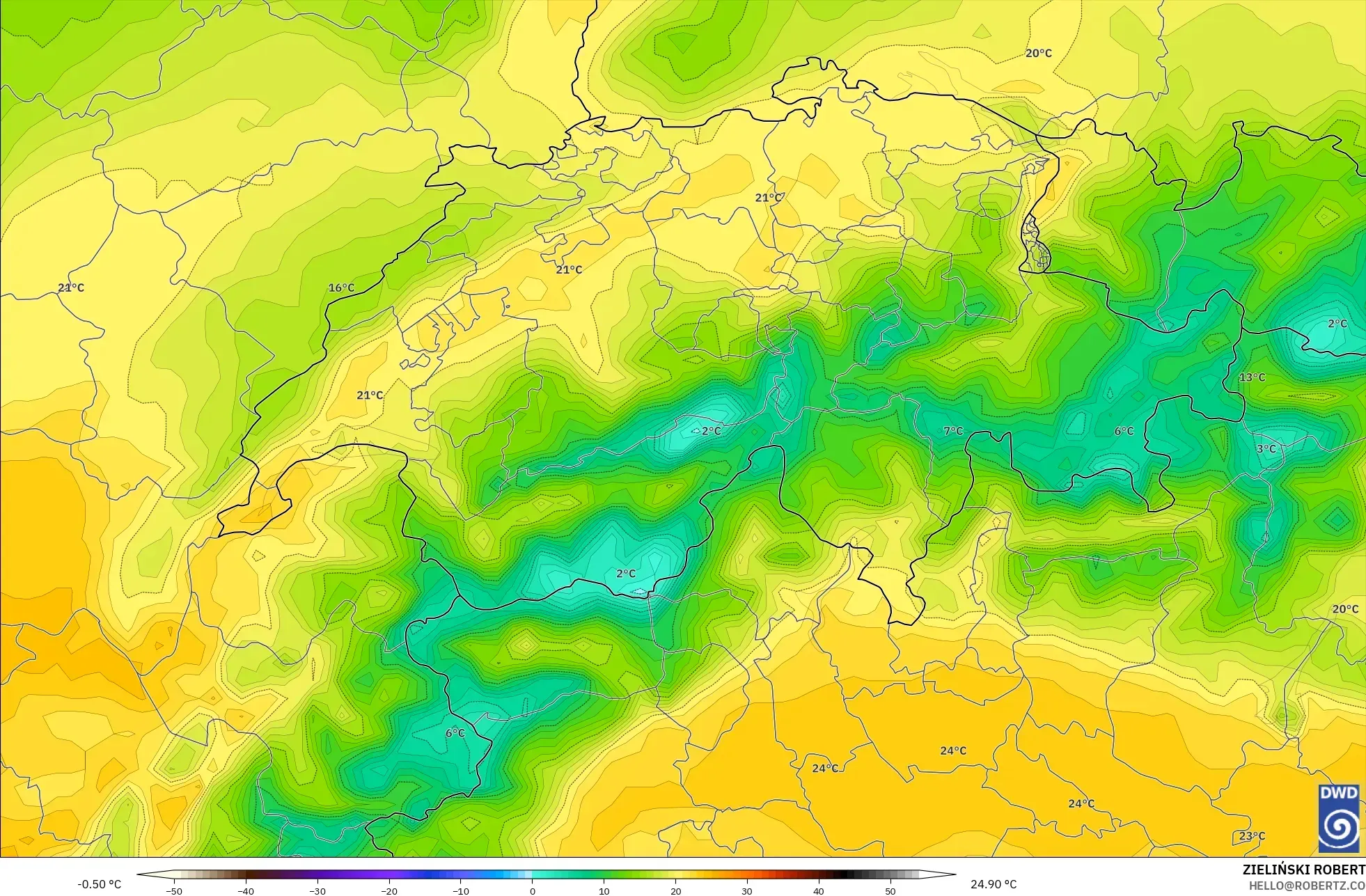 ICON modelo - Suiza, Temperatura a 2 m