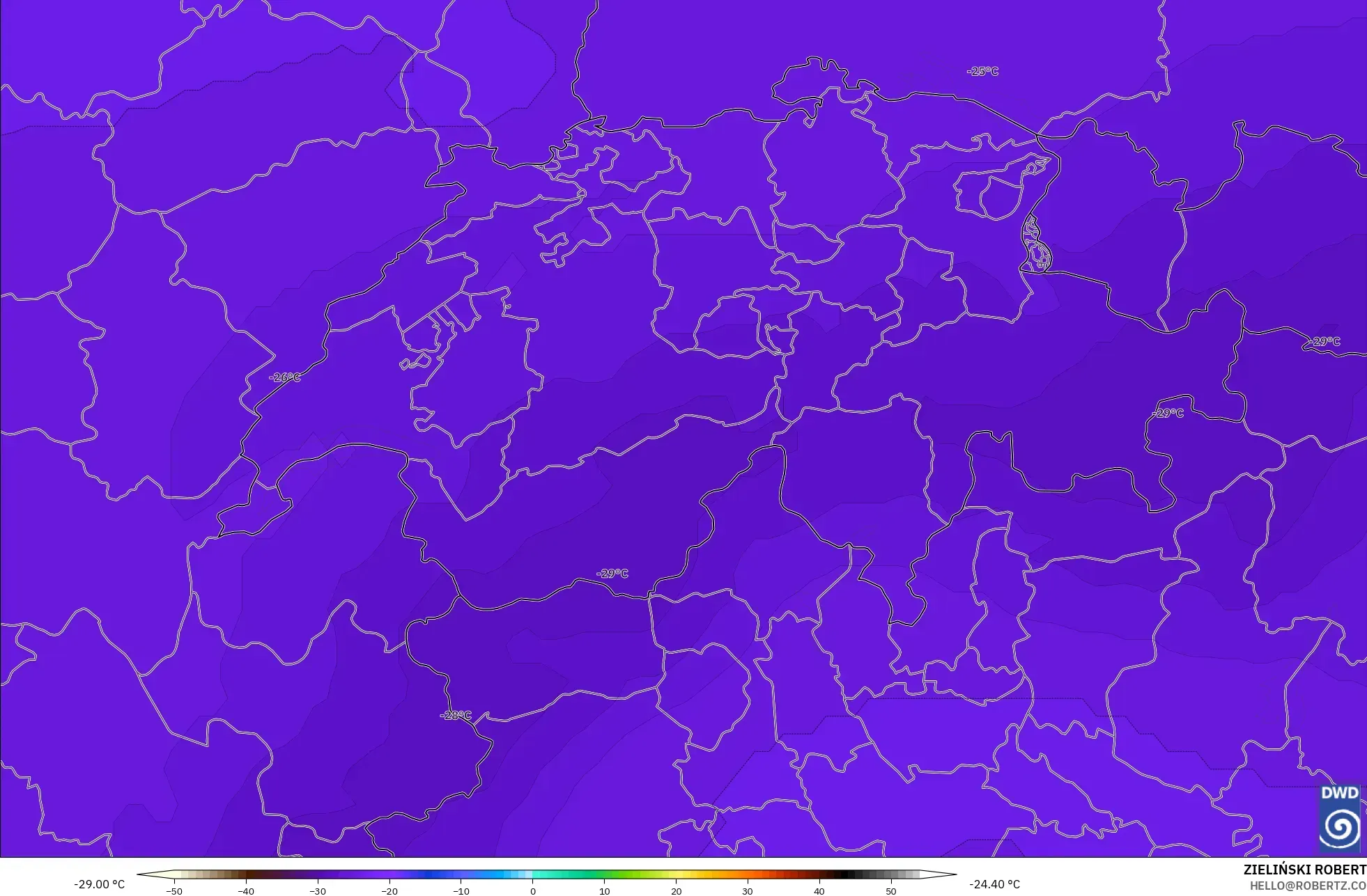 ICON modelo - Suiza, Temperatura a 500 hPa