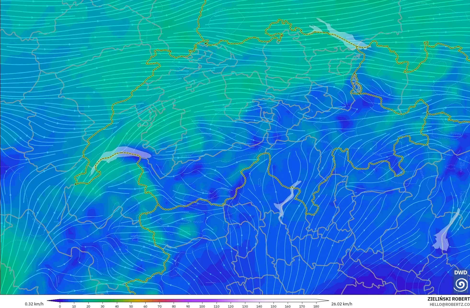 ICON modelo - Suiza, Viento a 10 m