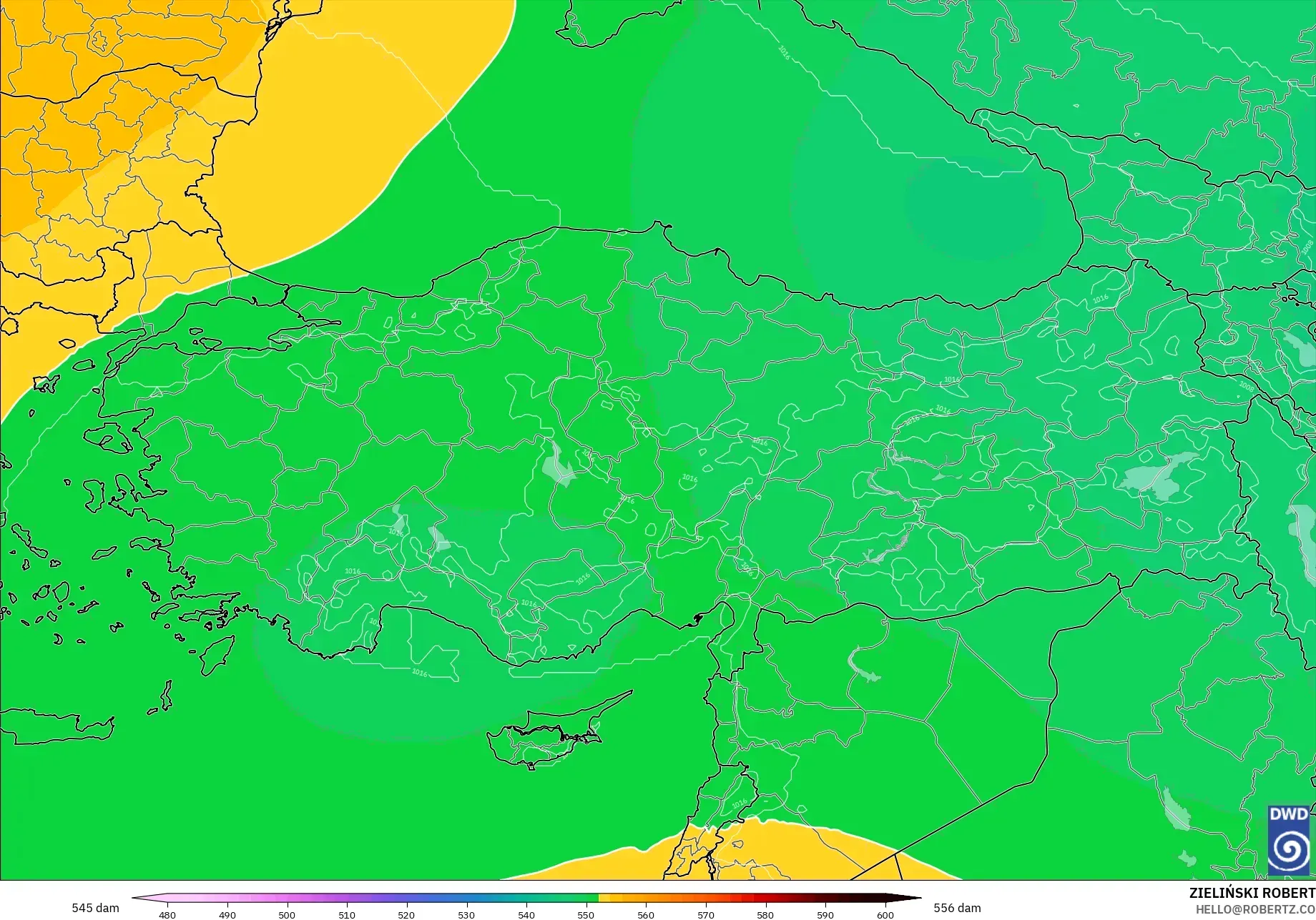 ICON modelo - Turquía, Altura geopotencial a 500 hPa