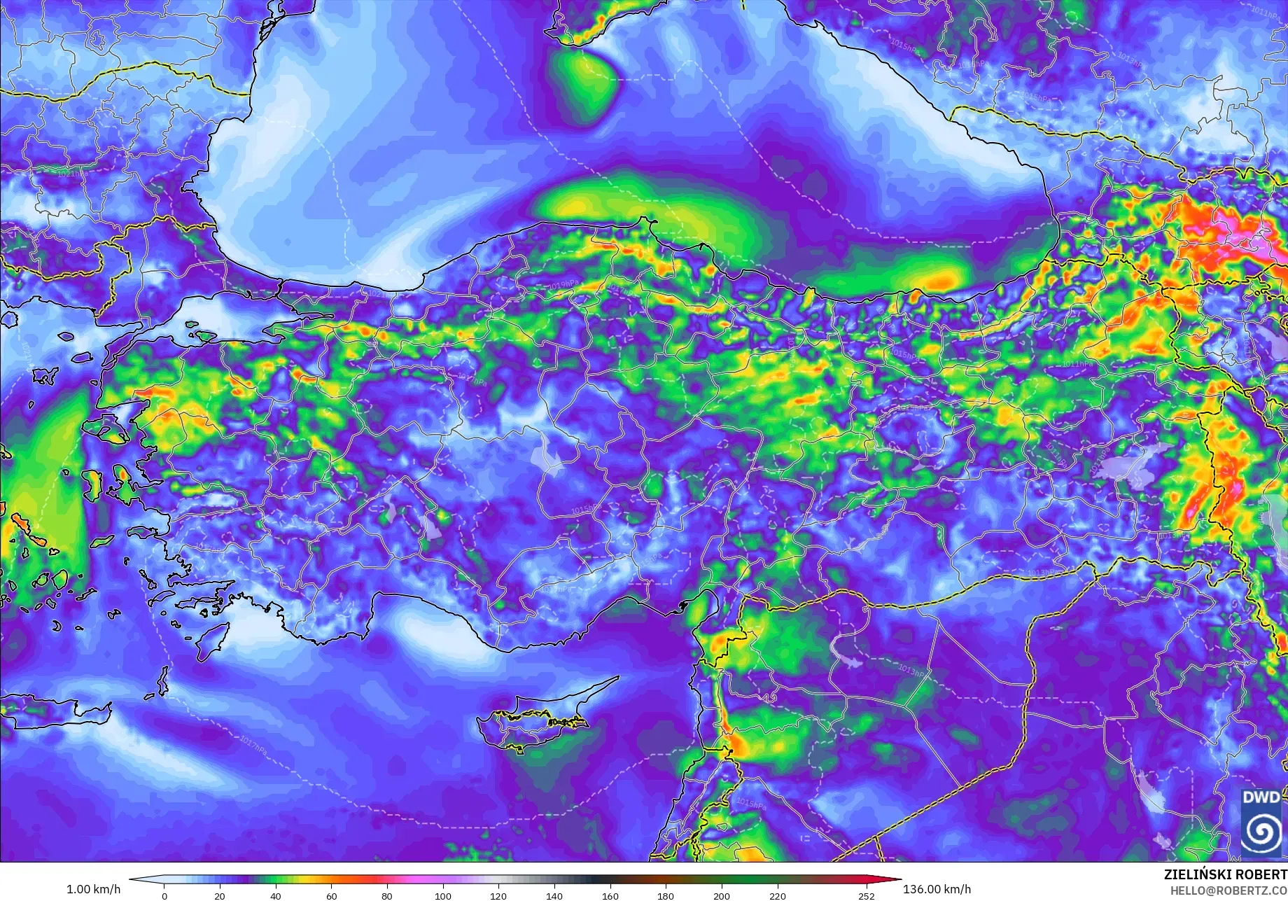 ICON modelo - Turquía, Ráfagas de Viento Máximas