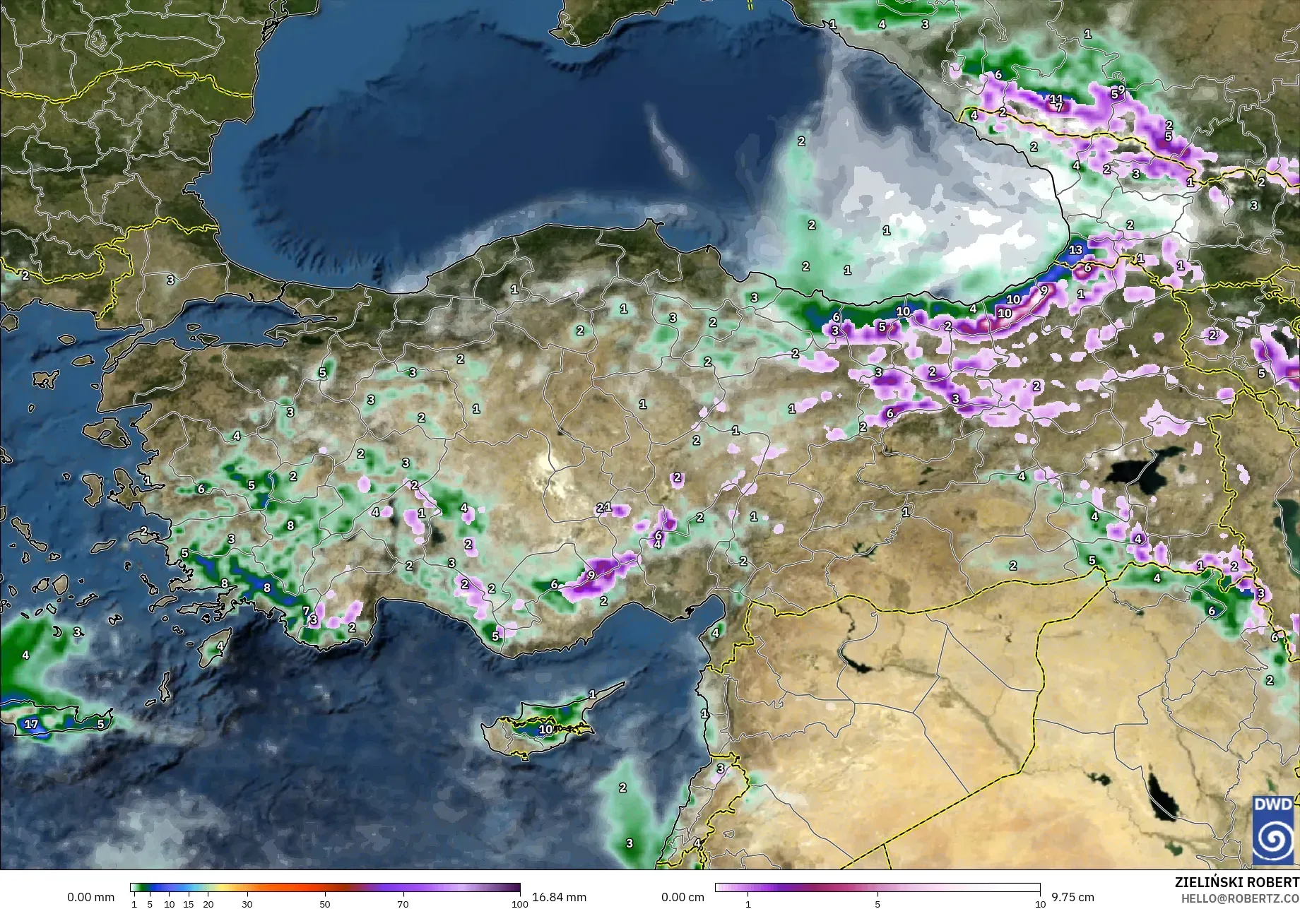ICON modelo - Turquía, Precipitación, nubes y presión