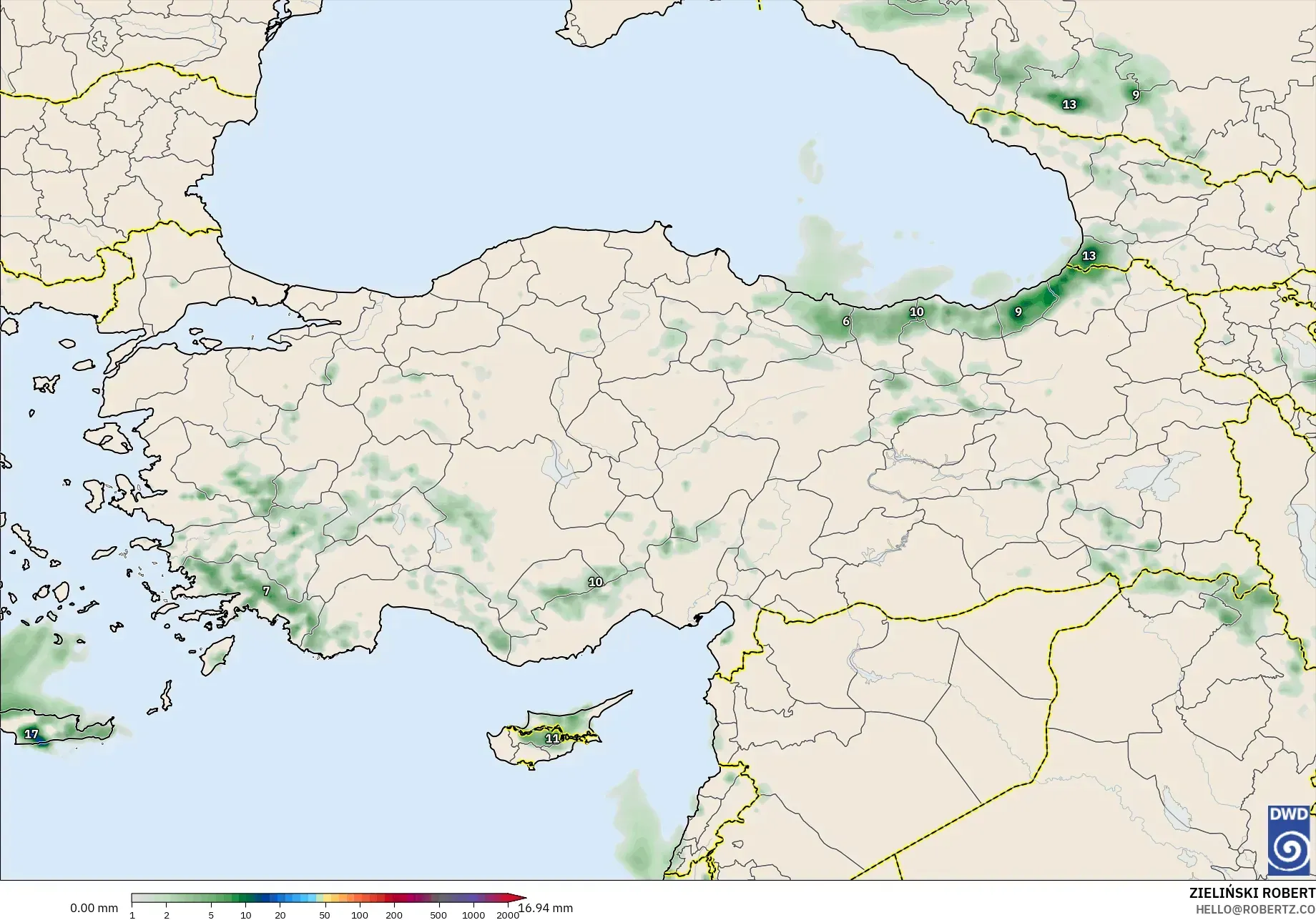 ICON modelo - Turquía, Acumulación de precipitación