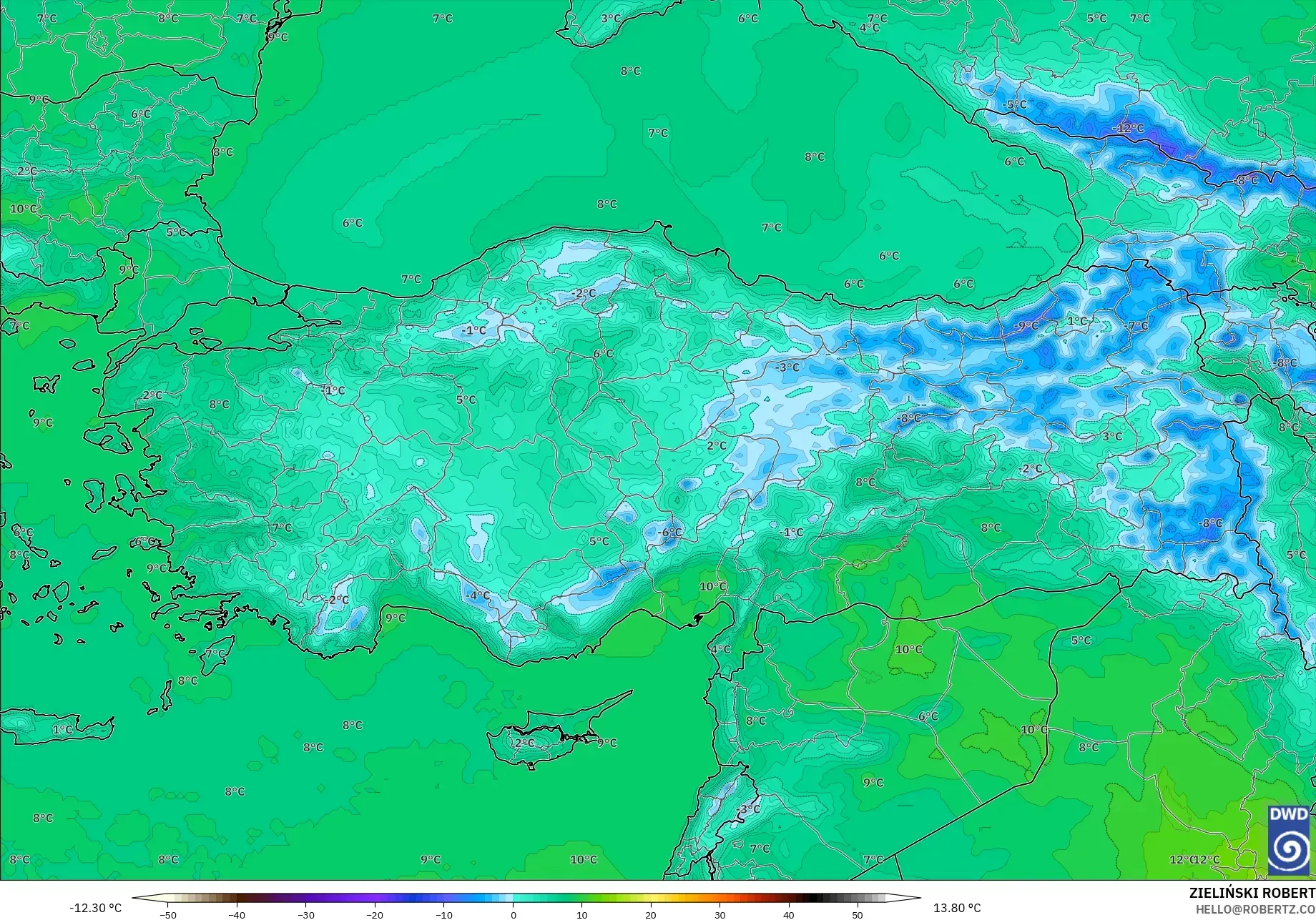 ICON modelo - Turquía, Temperatura a 850 hPa